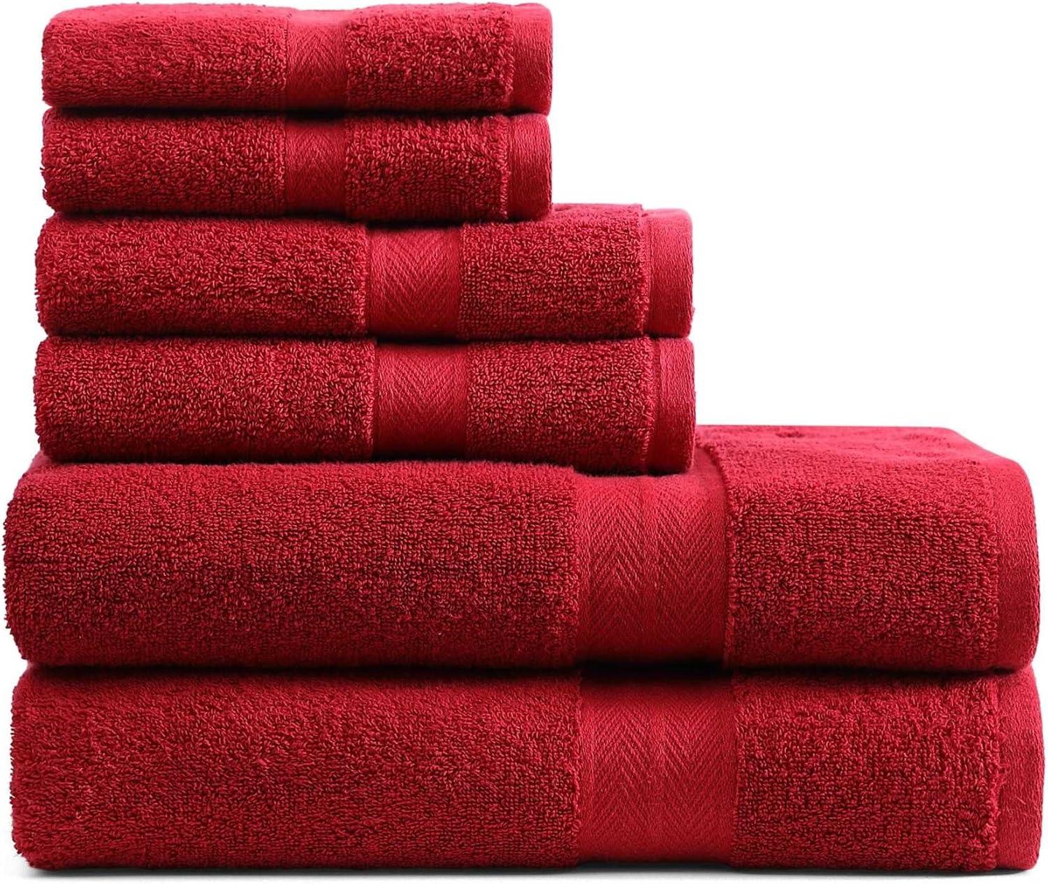 imageTommy Hilfiger Bath Towel Set Absorbent Cotton Terry with Zero Twist Medium Weight OekoTex Certified Modern American White 6 PieceRed