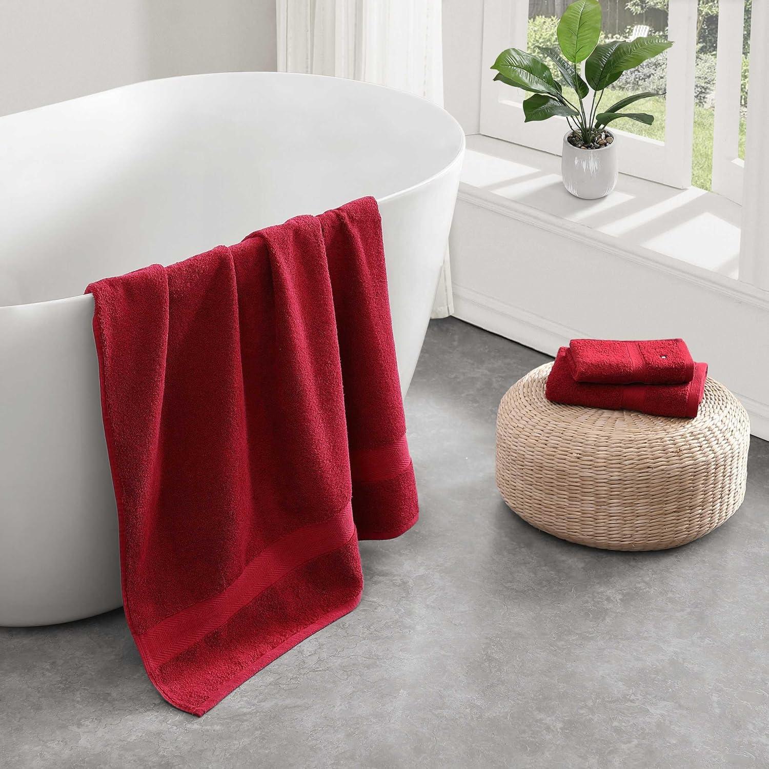 imageTommy Hilfiger Bath Towel Set Absorbent Cotton Terry with Zero Twist Medium Weight OekoTex Certified Modern American White 6 PieceRed