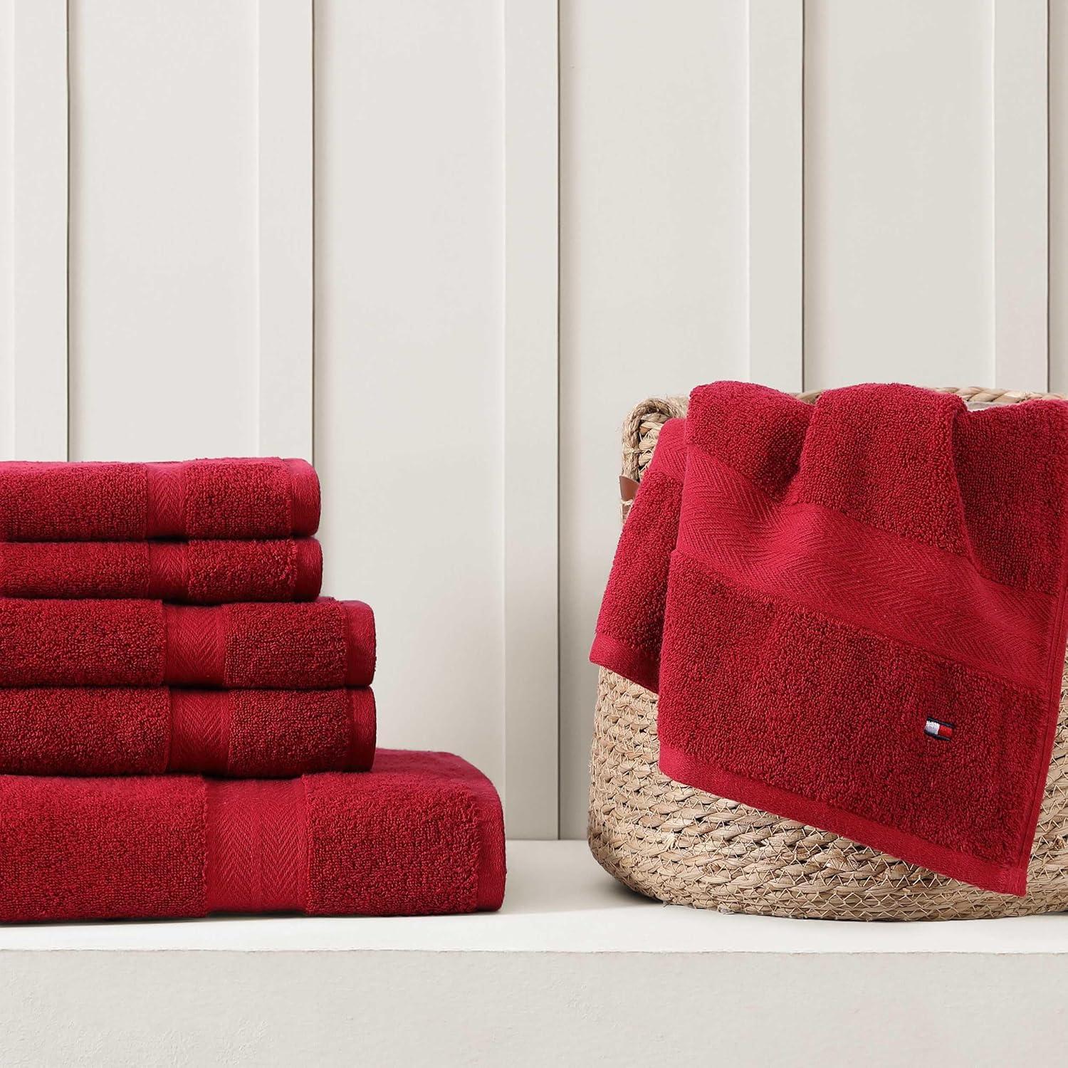 imageTommy Hilfiger Bath Towel Set Absorbent Cotton Terry with Zero Twist Medium Weight OekoTex Certified Modern American White 6 PieceRed