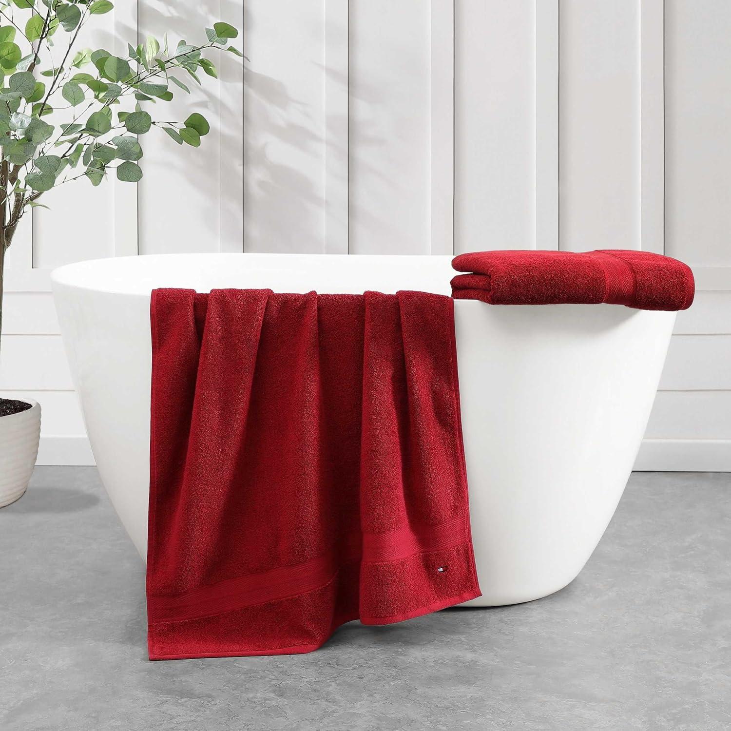 imageTommy Hilfiger Bath Towel Set Absorbent Cotton Terry with Zero Twist Medium Weight OekoTex Certified Modern American White 6 PieceRed
