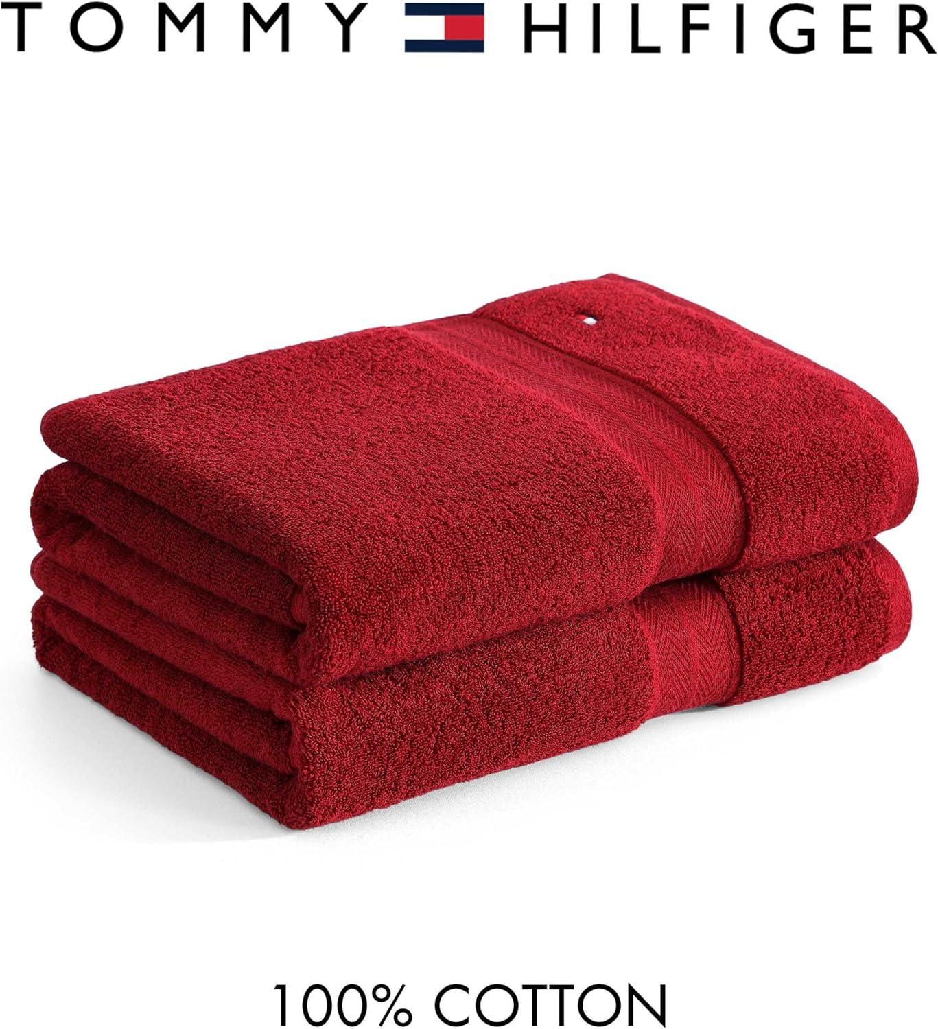 imageTommy Hilfiger Bath Towel Set Absorbent Cotton Terry with Zero Twist Medium Weight OekoTex Certified Modern American White 6 PieceRed