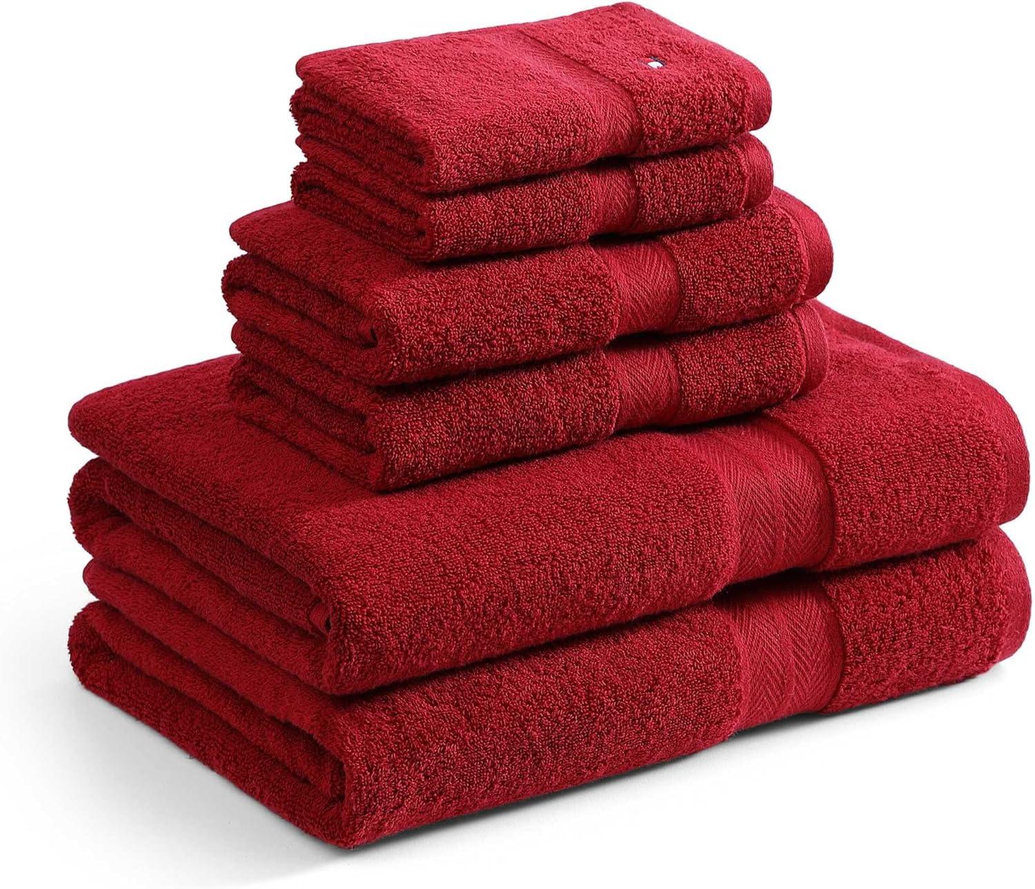 imageTommy Hilfiger Bath Towel Set Absorbent Cotton Terry with Zero Twist Medium Weight OekoTex Certified Modern American White 6 PieceRed