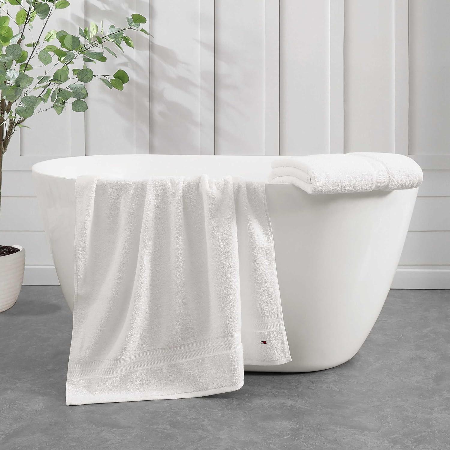 imageTommy Hilfiger Bath Towel Set Absorbent Cotton Terry with Zero Twist Medium Weight OekoTex Certified Modern American White 6 PieceWhite