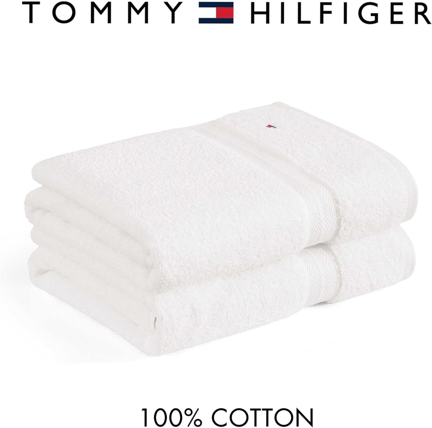 imageTommy Hilfiger Bath Towel Set Absorbent Cotton Terry with Zero Twist Medium Weight OekoTex Certified Modern American White 6 PieceWhite