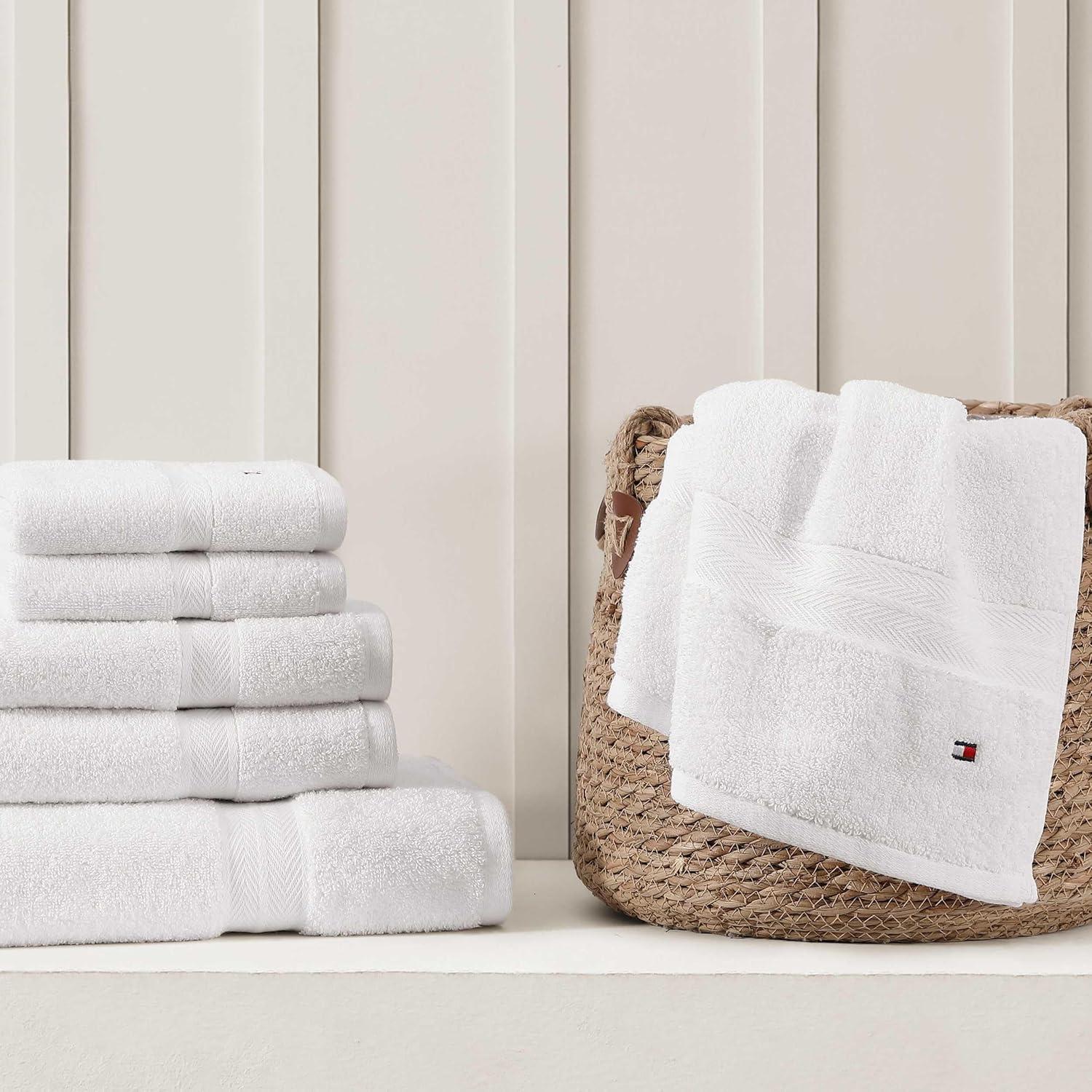 imageTommy Hilfiger Bath Towel Set Absorbent Cotton Terry with Zero Twist Medium Weight OekoTex Certified Modern American White 6 PieceWhite