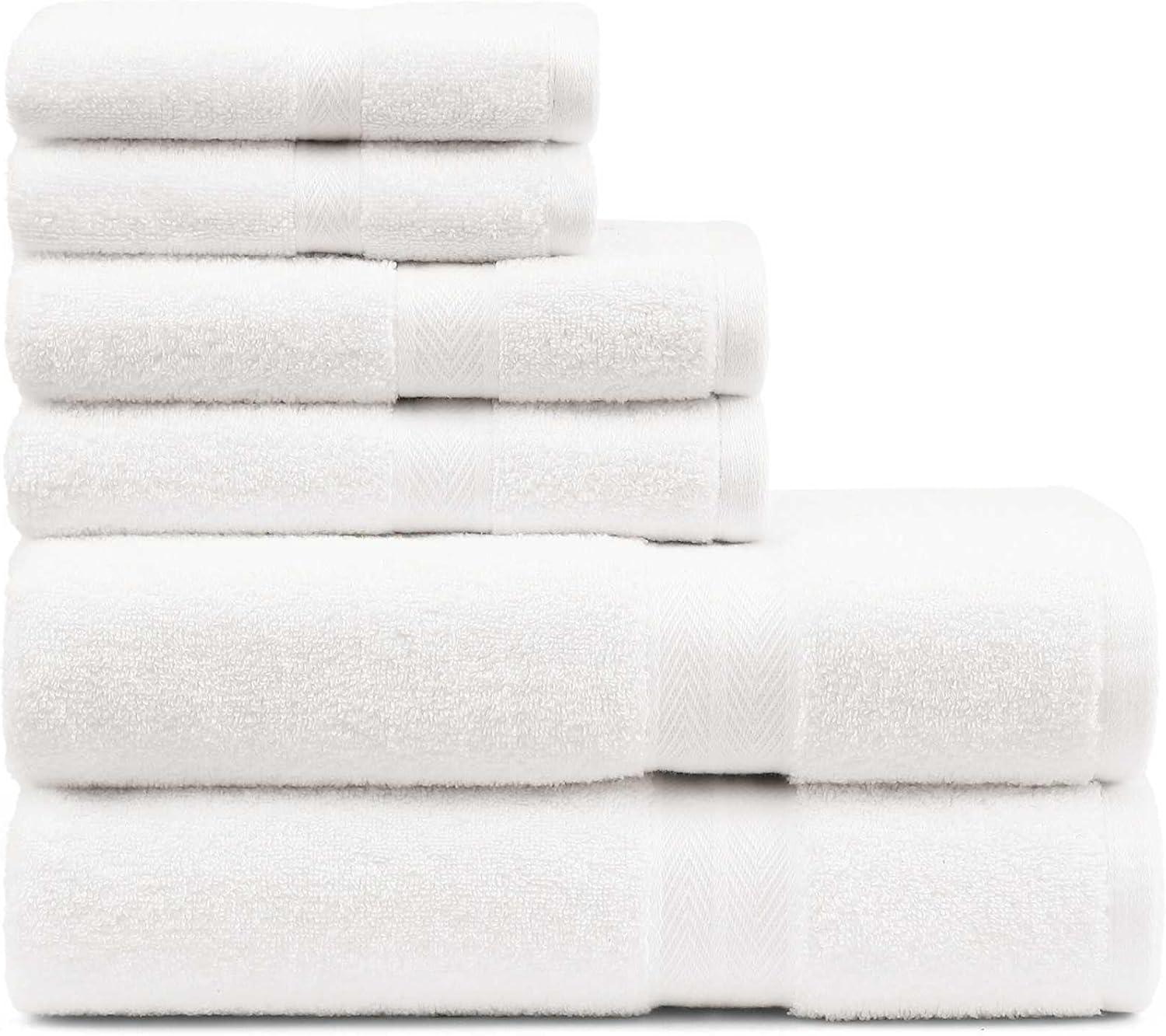 imageTommy Hilfiger Bath Towel Set Absorbent Cotton Terry with Zero Twist Medium Weight OekoTex Certified Modern American White 6 PieceWhite