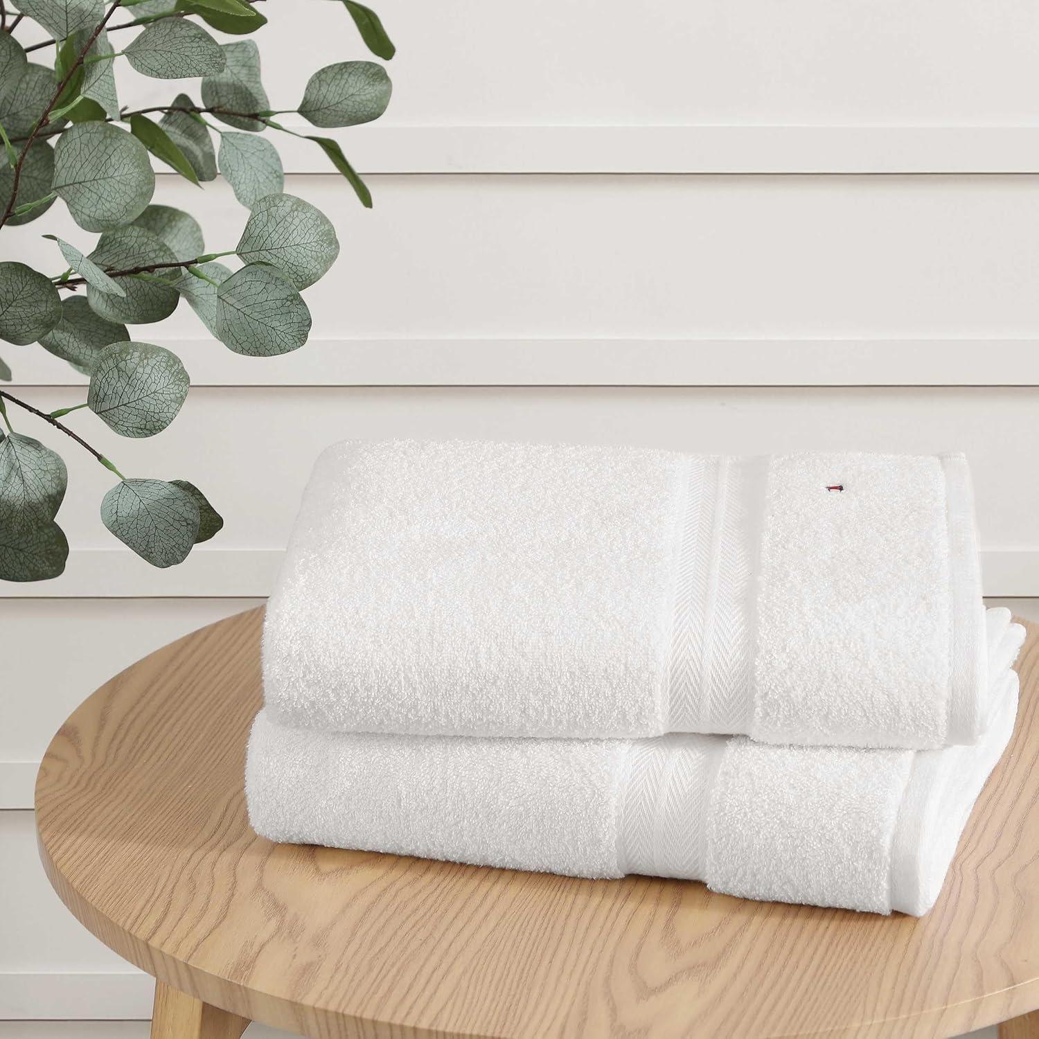 imageTommy Hilfiger Bath Towel Set Absorbent Cotton Terry with Zero Twist Medium Weight OekoTex Certified Modern American White 6 PieceWhite