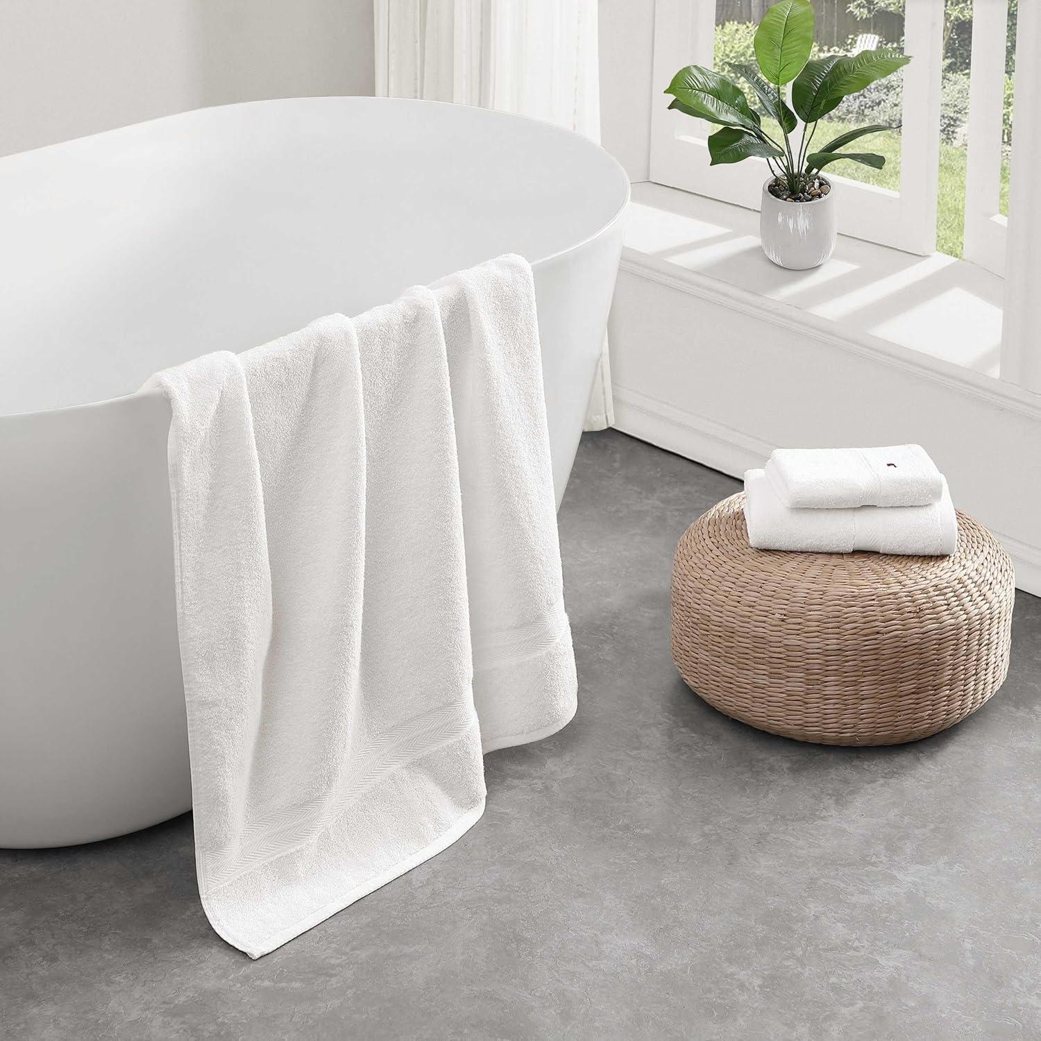 imageTommy Hilfiger Bath Towel Set Absorbent Cotton Terry with Zero Twist Medium Weight OekoTex Certified Modern American White 6 PieceWhite