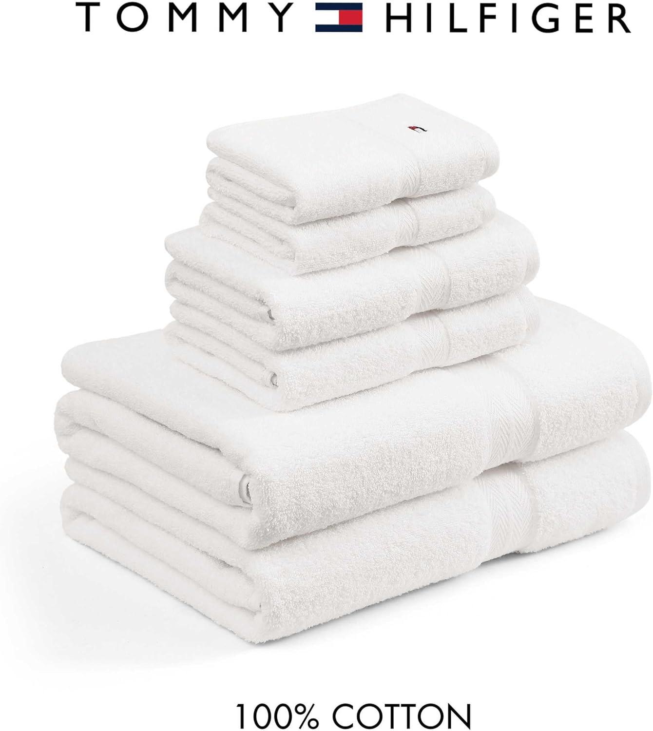 imageTommy Hilfiger Bath Towel Set Absorbent Cotton Terry with Zero Twist Medium Weight OekoTex Certified Modern American White 6 PieceWhite