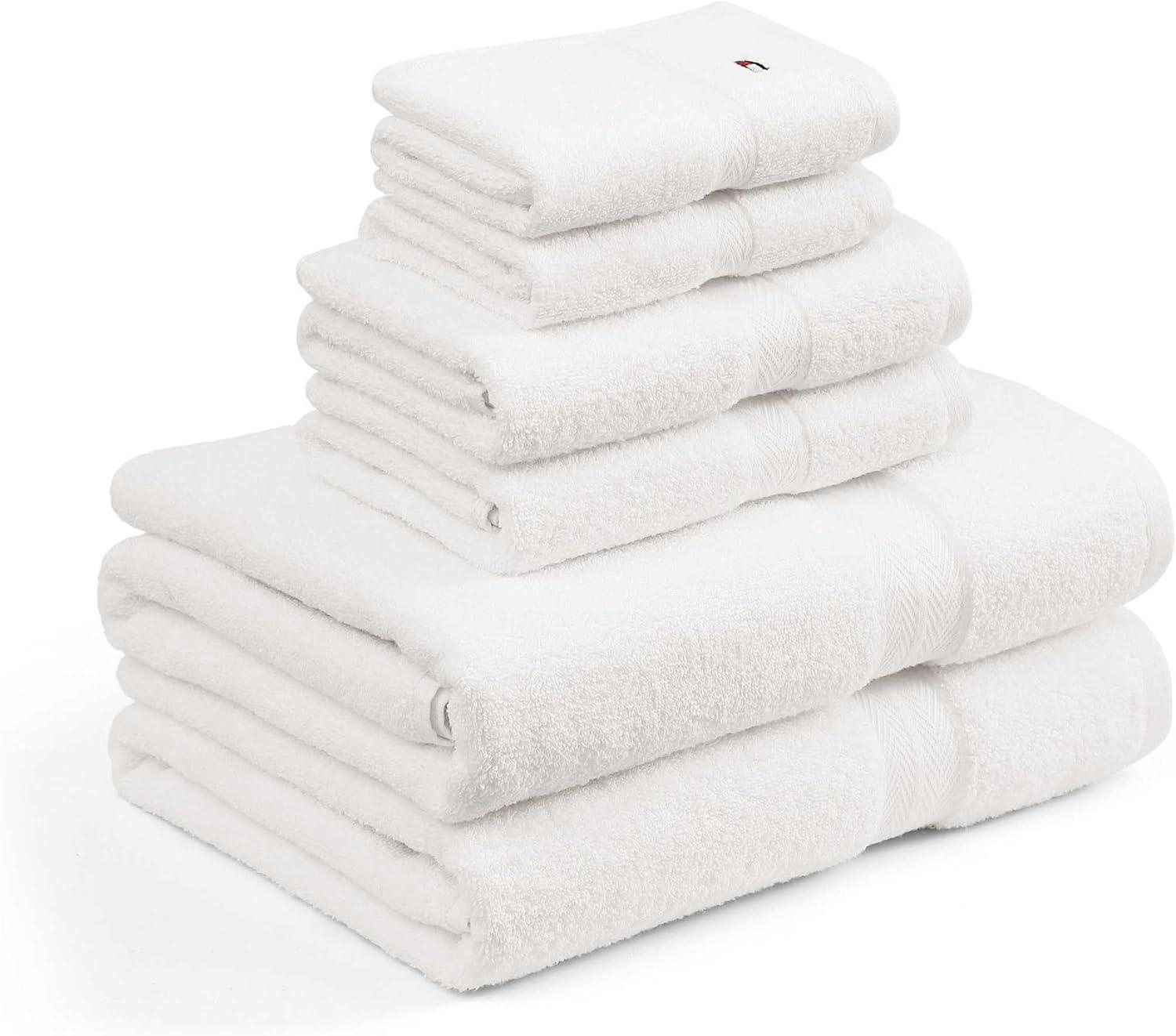 imageTommy Hilfiger Bath Towel Set Absorbent Cotton Terry with Zero Twist Medium Weight OekoTex Certified Modern American White 6 PieceWhite