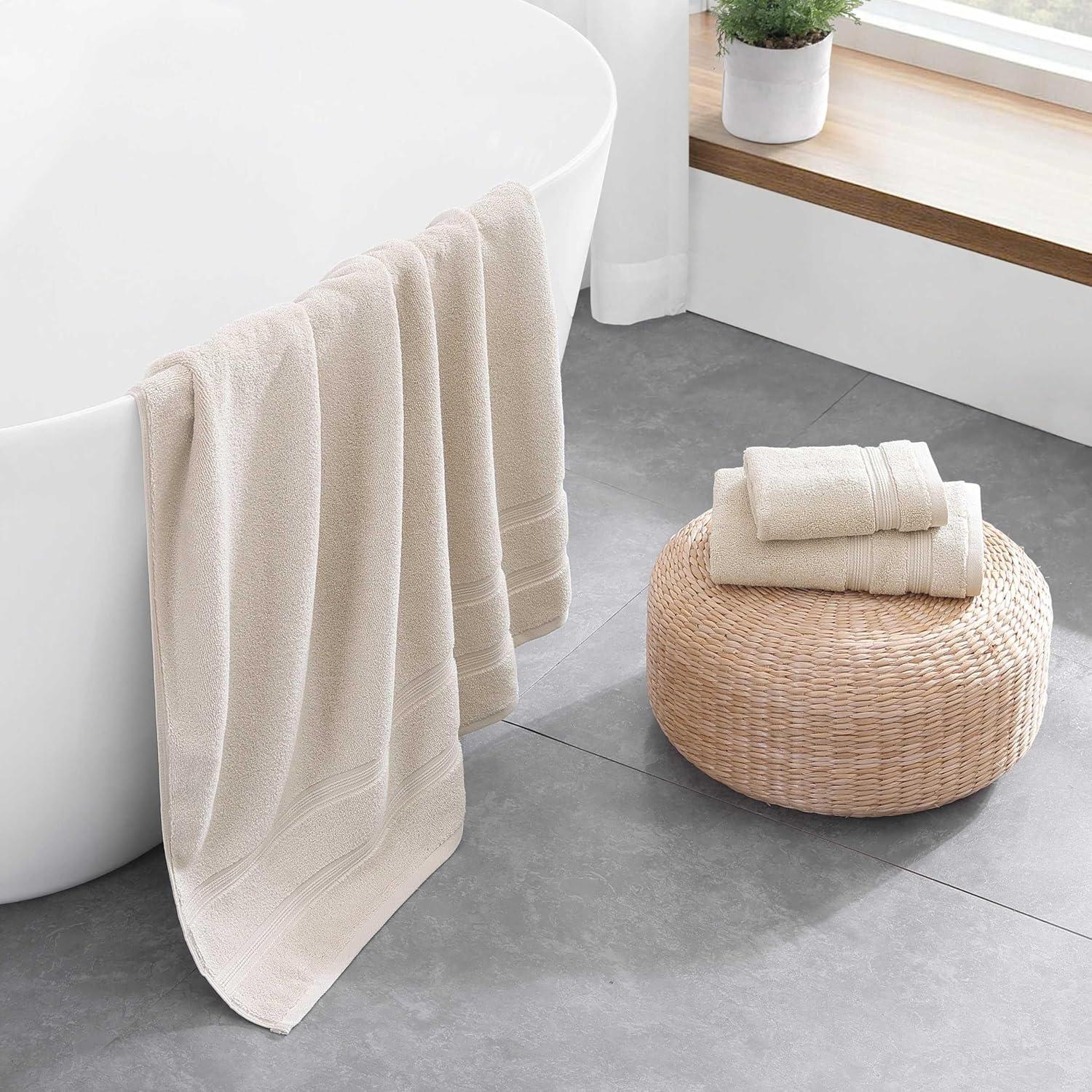 imageTommy Hilfiger Bath Towels UltraSoft ampamp Quick Drying with Zero Twist 600 GSM Bathroom Towels with Iconic Flag Accent Harborside Solid White 6 PieceHarborside Solid Beige