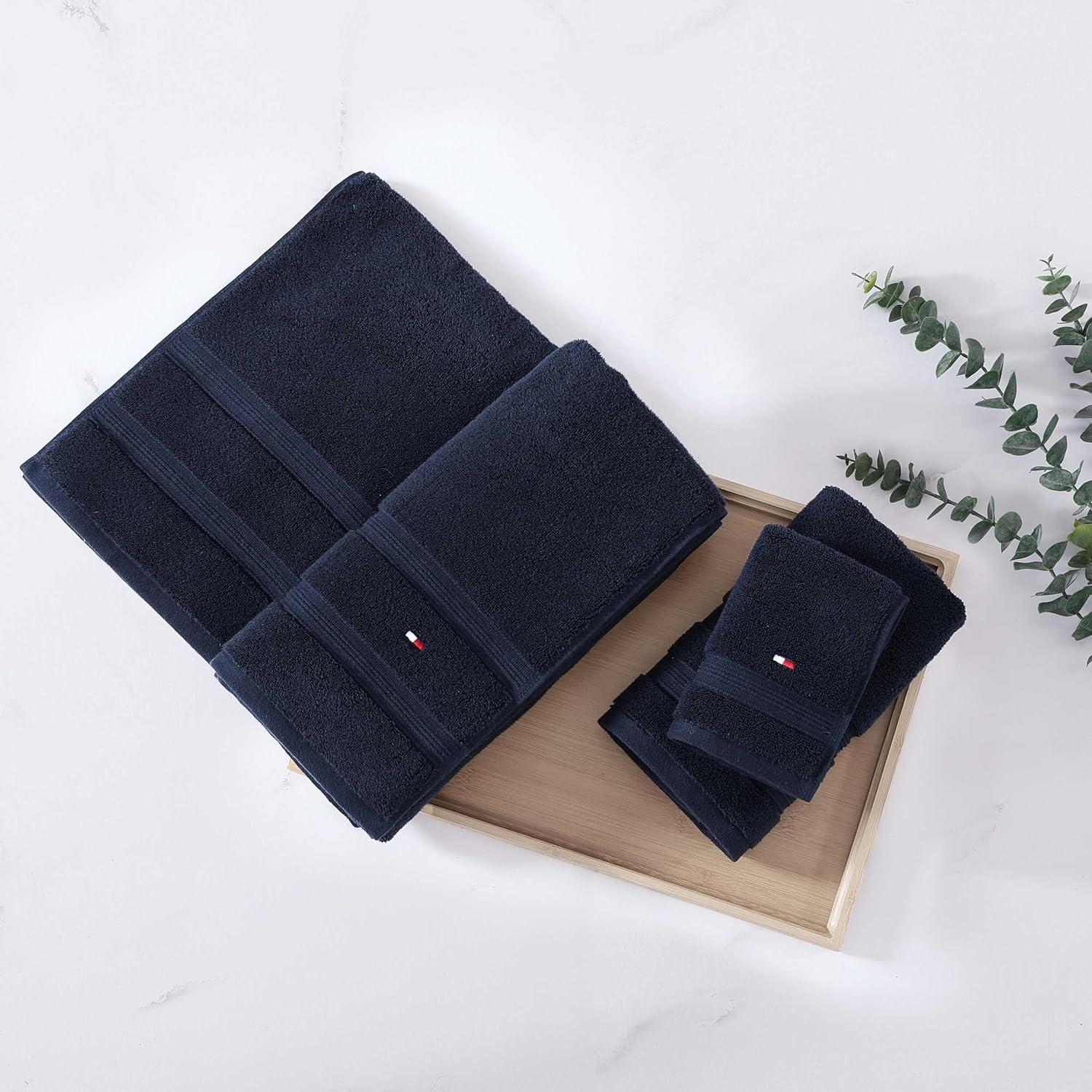 imageTommy Hilfiger Bath Towels UltraSoft ampamp Quick Drying with Zero Twist 600 GSM Bathroom Towels with Iconic Flag Accent Harborside Solid White 6 PieceHarborside Solid Navy
