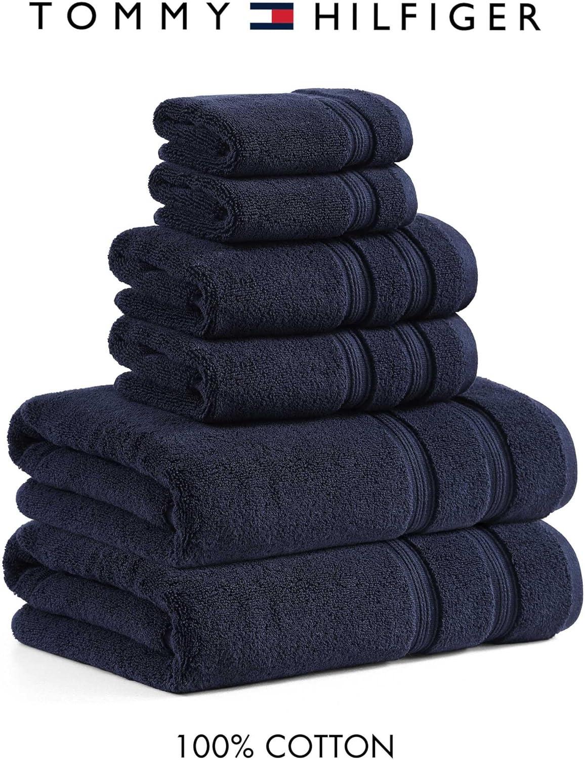 imageTommy Hilfiger Bath Towels UltraSoft ampamp Quick Drying with Zero Twist 600 GSM Bathroom Towels with Iconic Flag Accent Harborside Solid White 6 PieceHarborside Solid Navy