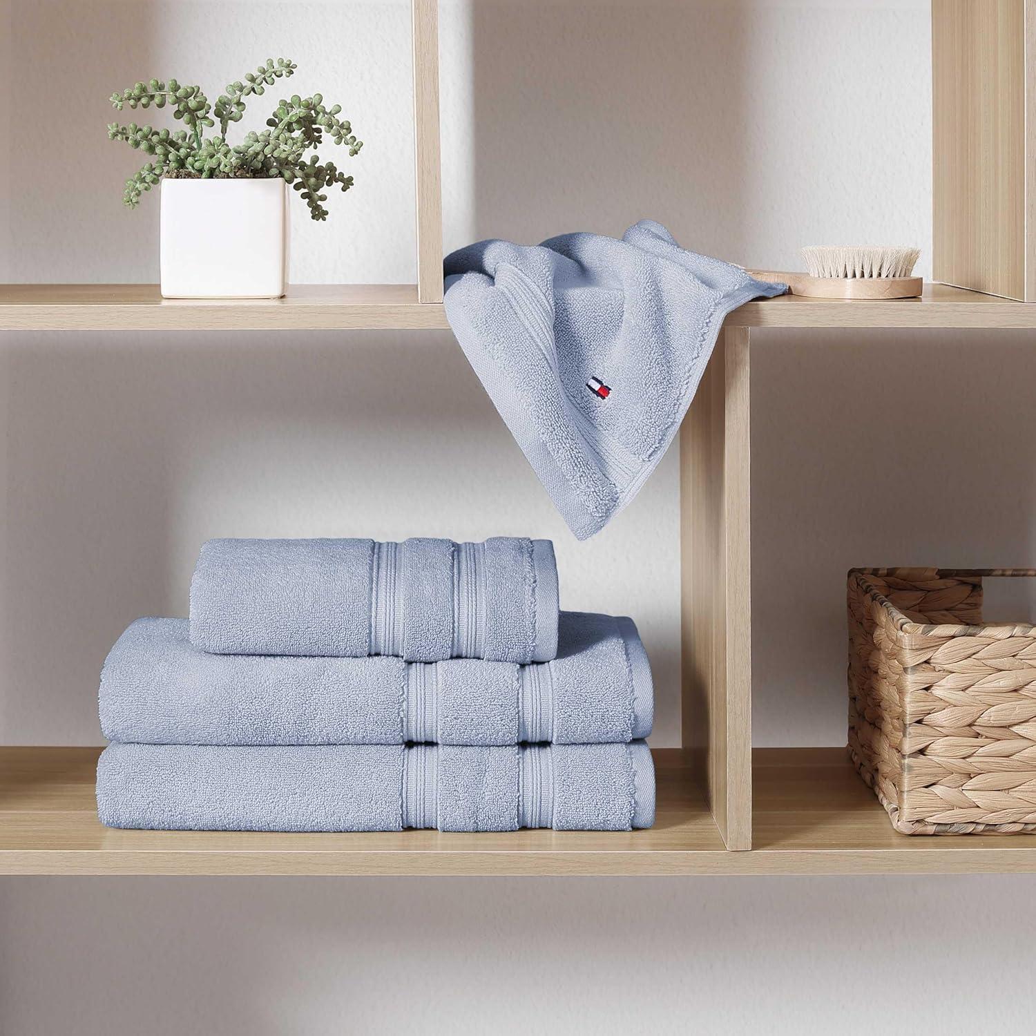 imageTommy Hilfiger Bath Towels UltraSoft ampamp Quick Drying with Zero Twist 600 GSM Bathroom Towels with Iconic Flag Accent Harborside Solid White 6 PieceHarborside Solid Light Blue