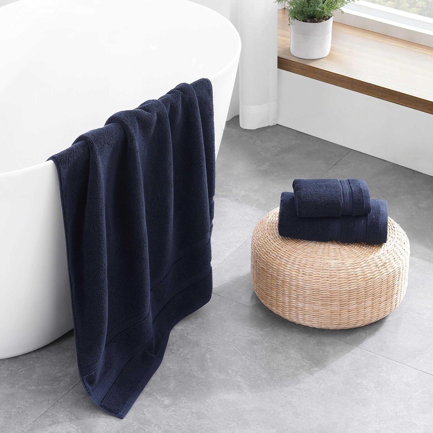 imageTommy Hilfiger Bath Towels UltraSoft ampamp Quick Drying with Zero Twist 600 GSM Bathroom Towels with Iconic Flag Accent Harborside Solid White 6 PieceHarborside Solid Navy