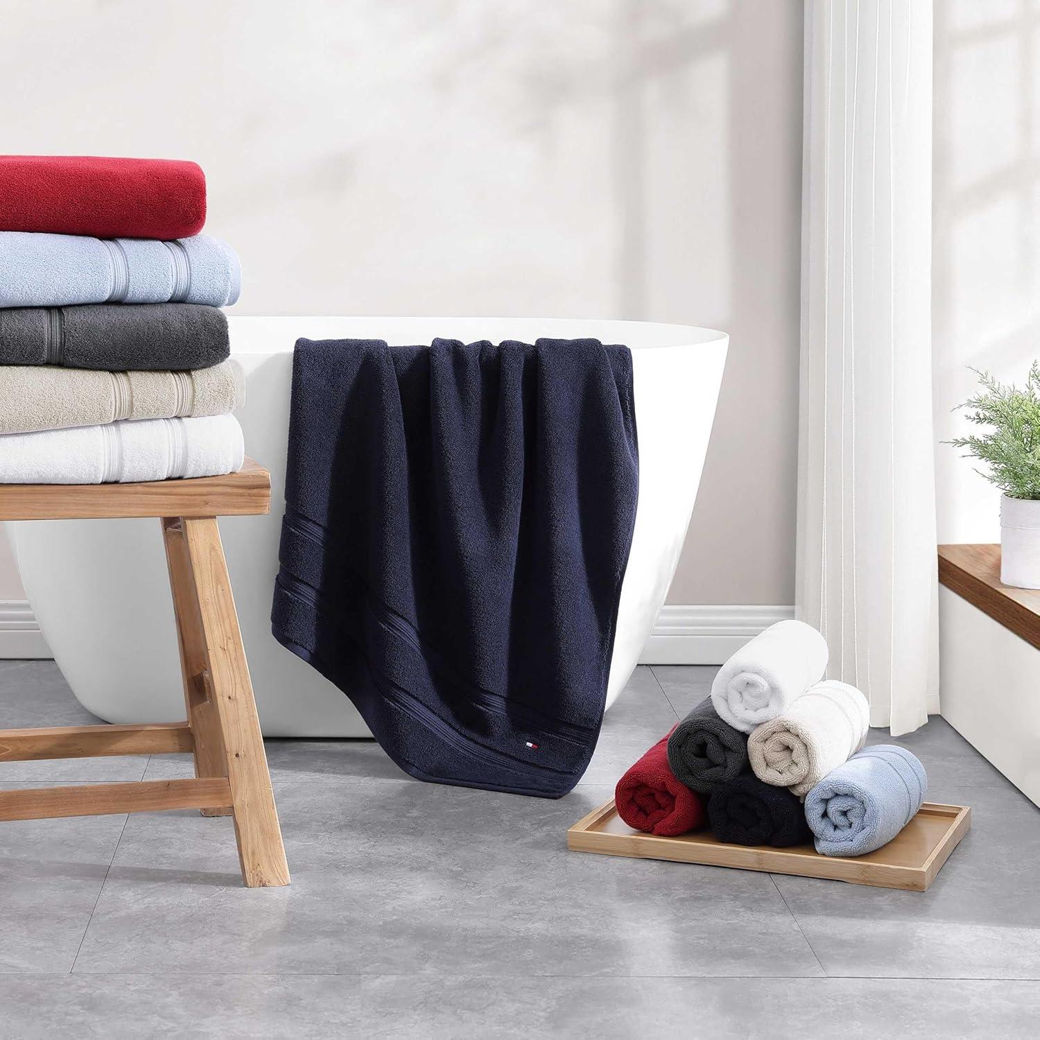 imageTommy Hilfiger Bath Towels UltraSoft ampamp Quick Drying with Zero Twist 600 GSM Bathroom Towels with Iconic Flag Accent Harborside Solid White 6 PieceHarborside Solid Beige