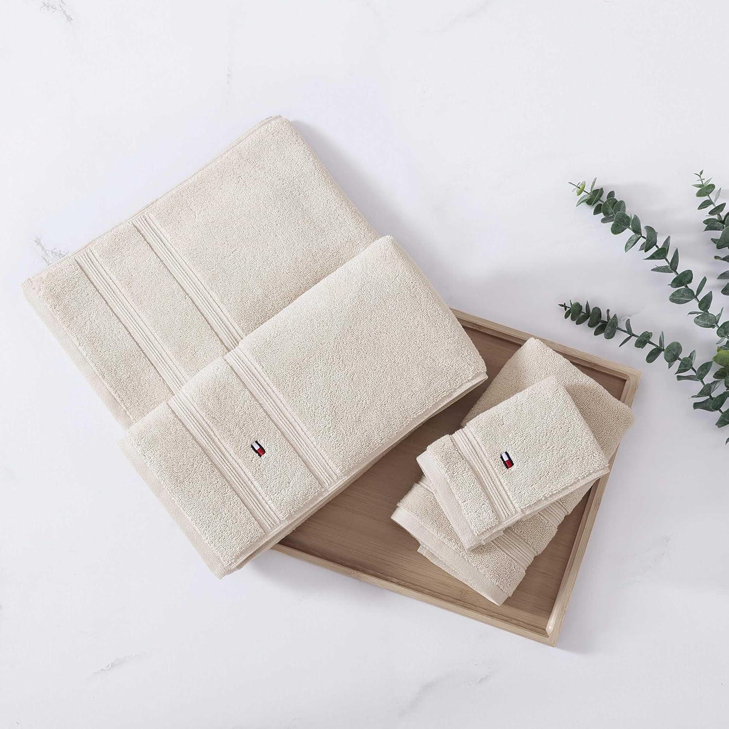 imageTommy Hilfiger Bath Towels UltraSoft ampamp Quick Drying with Zero Twist 600 GSM Bathroom Towels with Iconic Flag Accent Harborside Solid White 6 PieceHarborside Solid Beige