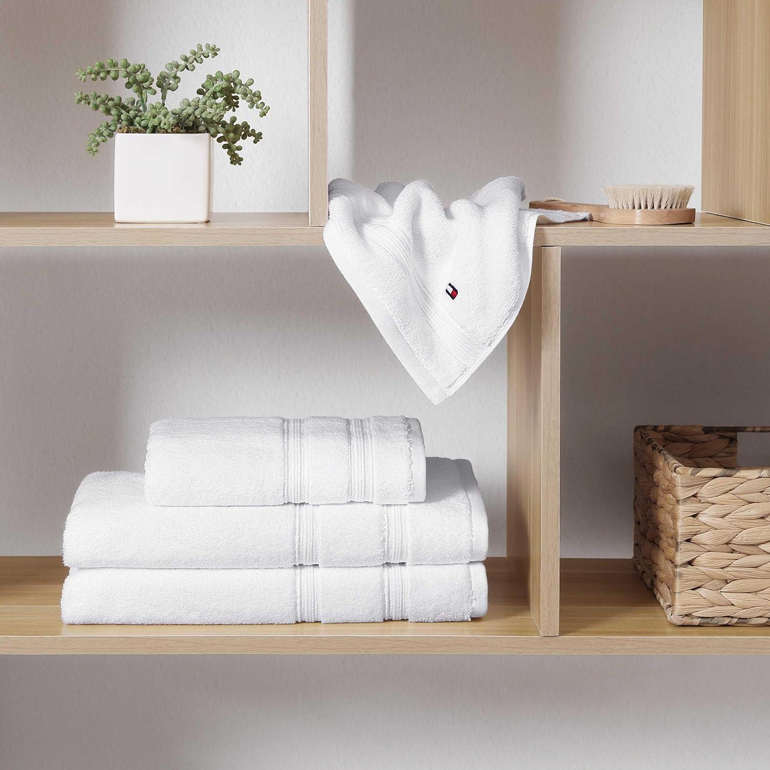 imageTommy Hilfiger Bath Towels UltraSoft ampamp Quick Drying with Zero Twist 600 GSM Bathroom Towels with Iconic Flag Accent Harborside Solid White 6 PieceHarborside Solid White