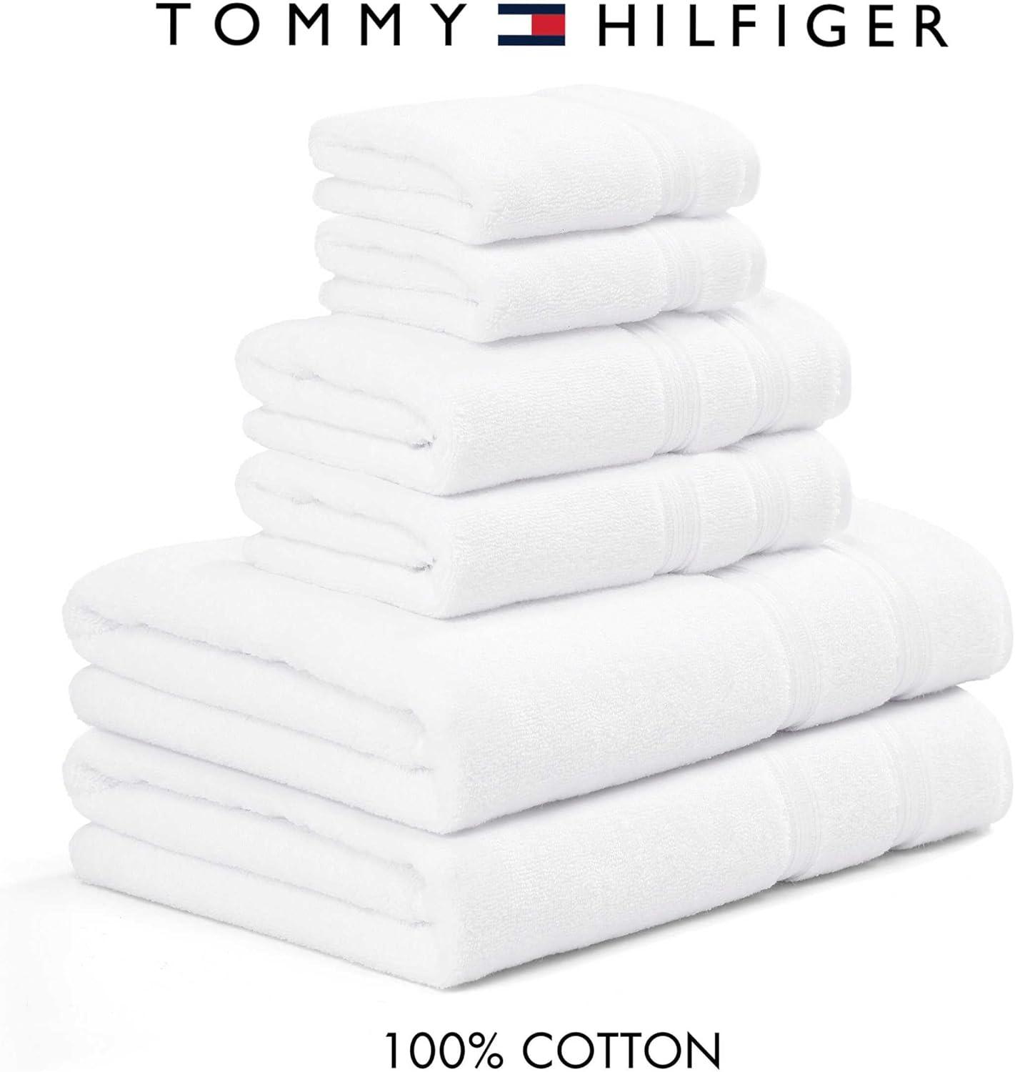 imageTommy Hilfiger Bath Towels UltraSoft ampamp Quick Drying with Zero Twist 600 GSM Bathroom Towels with Iconic Flag Accent Harborside Solid White 6 PieceHarborside Solid White