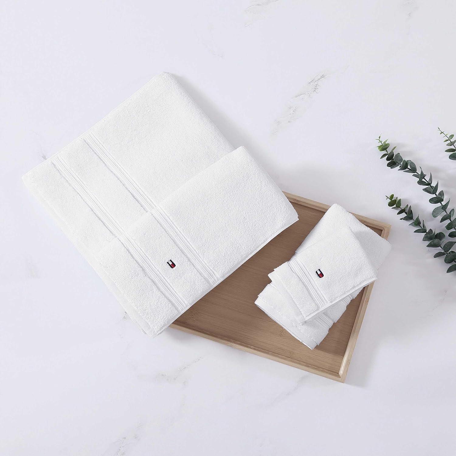 imageTommy Hilfiger Bath Towels UltraSoft ampamp Quick Drying with Zero Twist 600 GSM Bathroom Towels with Iconic Flag Accent Harborside Solid White 6 PieceHarborside Solid White