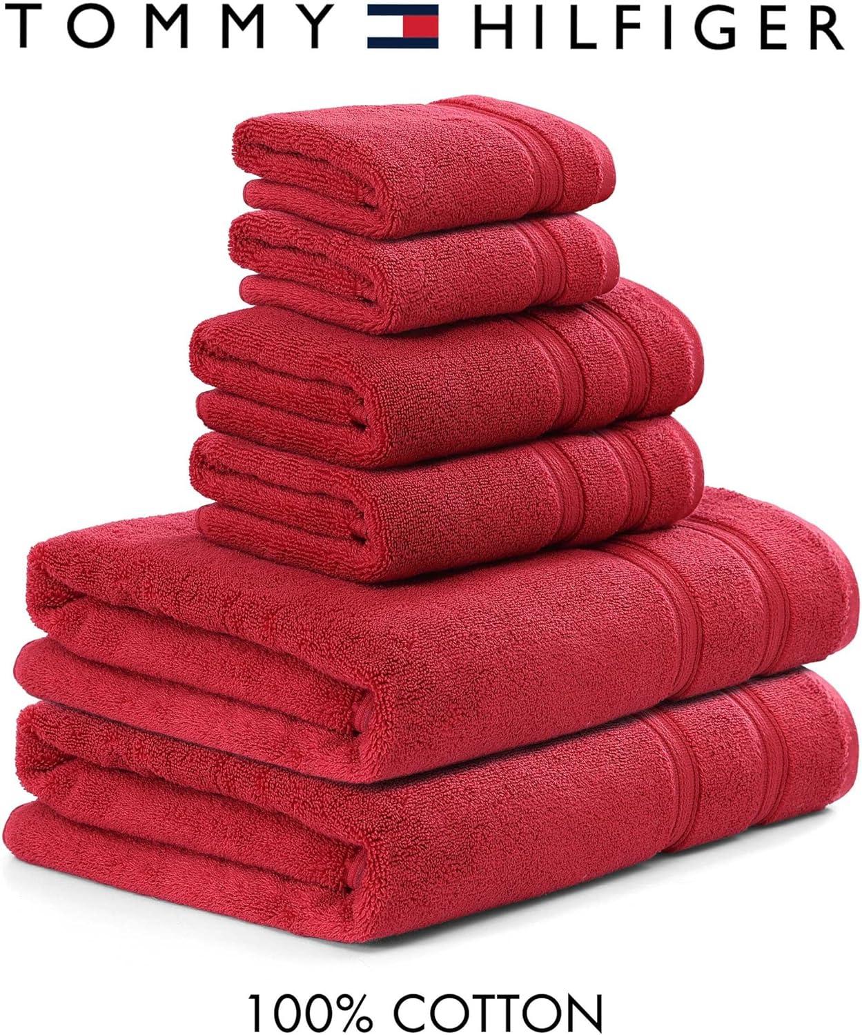 imageTommy Hilfiger Bath Towels UltraSoft ampamp Quick Drying with Zero Twist 600 GSM Bathroom Towels with Iconic Flag Accent Harborside Solid White 6 PieceHarborside Solid Red