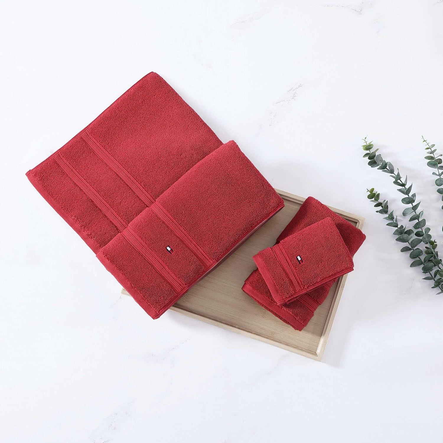 imageTommy Hilfiger Bath Towels UltraSoft ampamp Quick Drying with Zero Twist 600 GSM Bathroom Towels with Iconic Flag Accent Harborside Solid White 6 PieceHarborside Solid Red