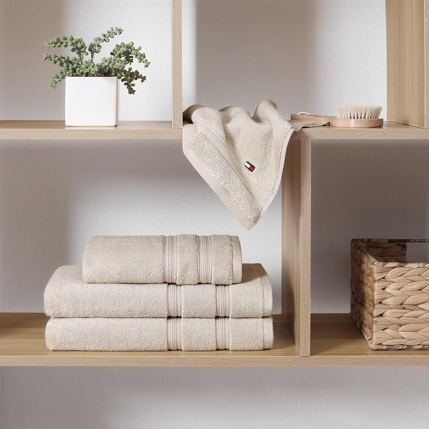 imageTommy Hilfiger Bath Towels UltraSoft ampamp Quick Drying with Zero Twist 600 GSM Bathroom Towels with Iconic Flag Accent Harborside Solid White 6 PieceHarborside Solid Beige