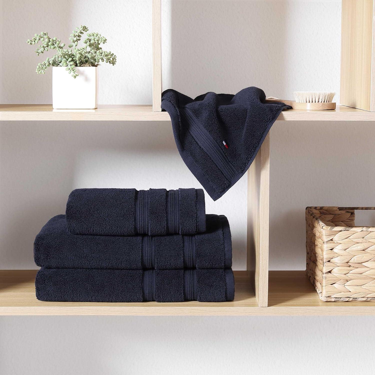 imageTommy Hilfiger Bath Towels UltraSoft ampamp Quick Drying with Zero Twist 600 GSM Bathroom Towels with Iconic Flag Accent Harborside Solid White 6 PieceHarborside Solid Navy