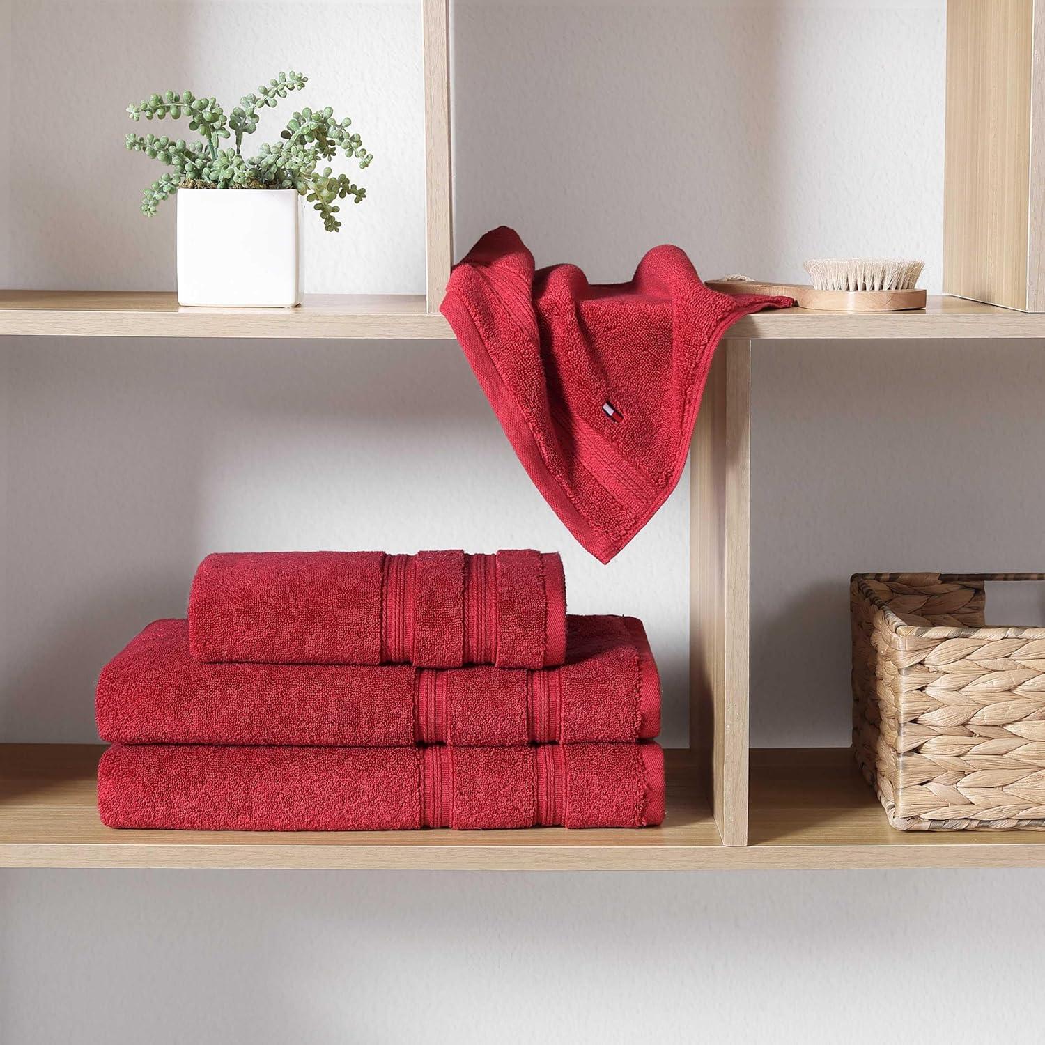 imageTommy Hilfiger Bath Towels UltraSoft ampamp Quick Drying with Zero Twist 600 GSM Bathroom Towels with Iconic Flag Accent Harborside Solid White 6 PieceHarborside Solid Red