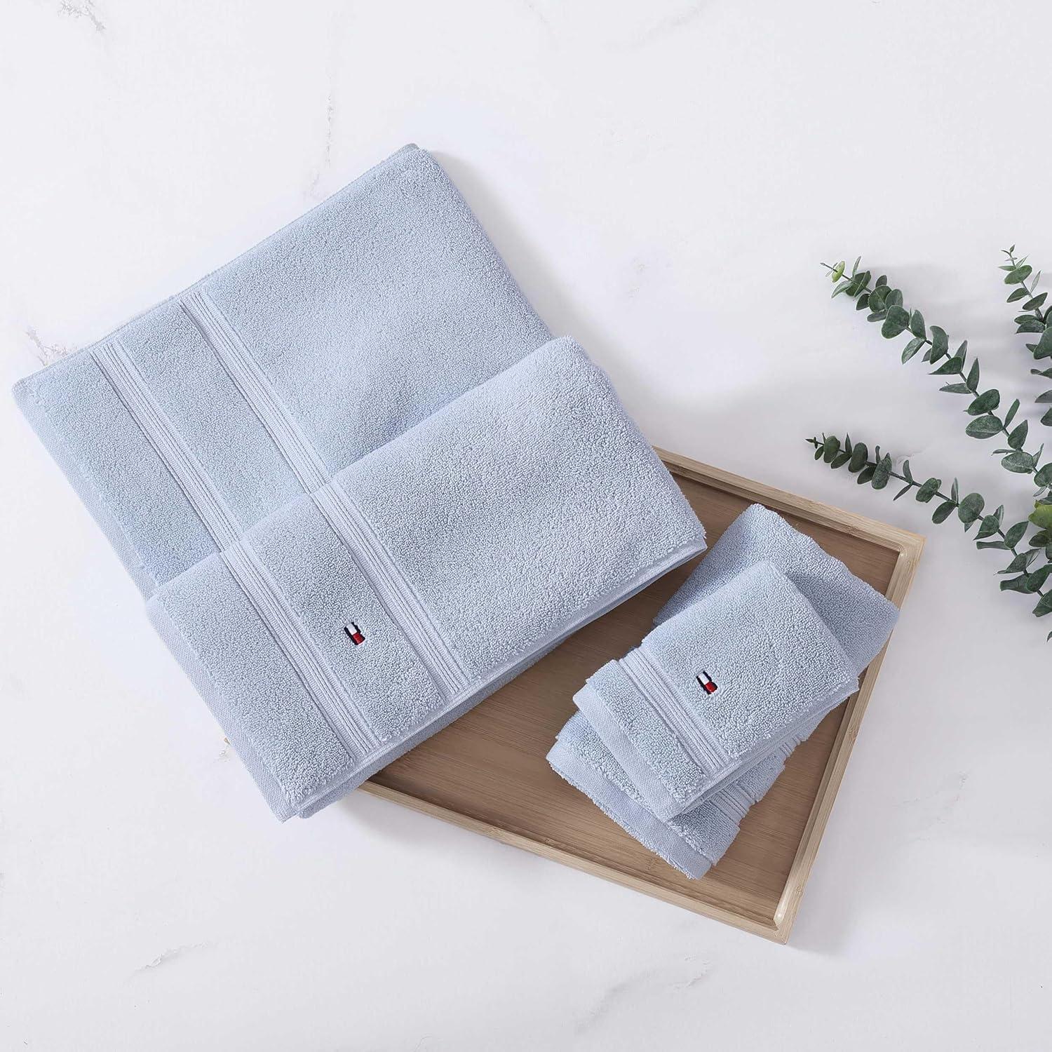imageTommy Hilfiger Bath Towels UltraSoft ampamp Quick Drying with Zero Twist 600 GSM Bathroom Towels with Iconic Flag Accent Harborside Solid White 6 PieceHarborside Solid Light Blue