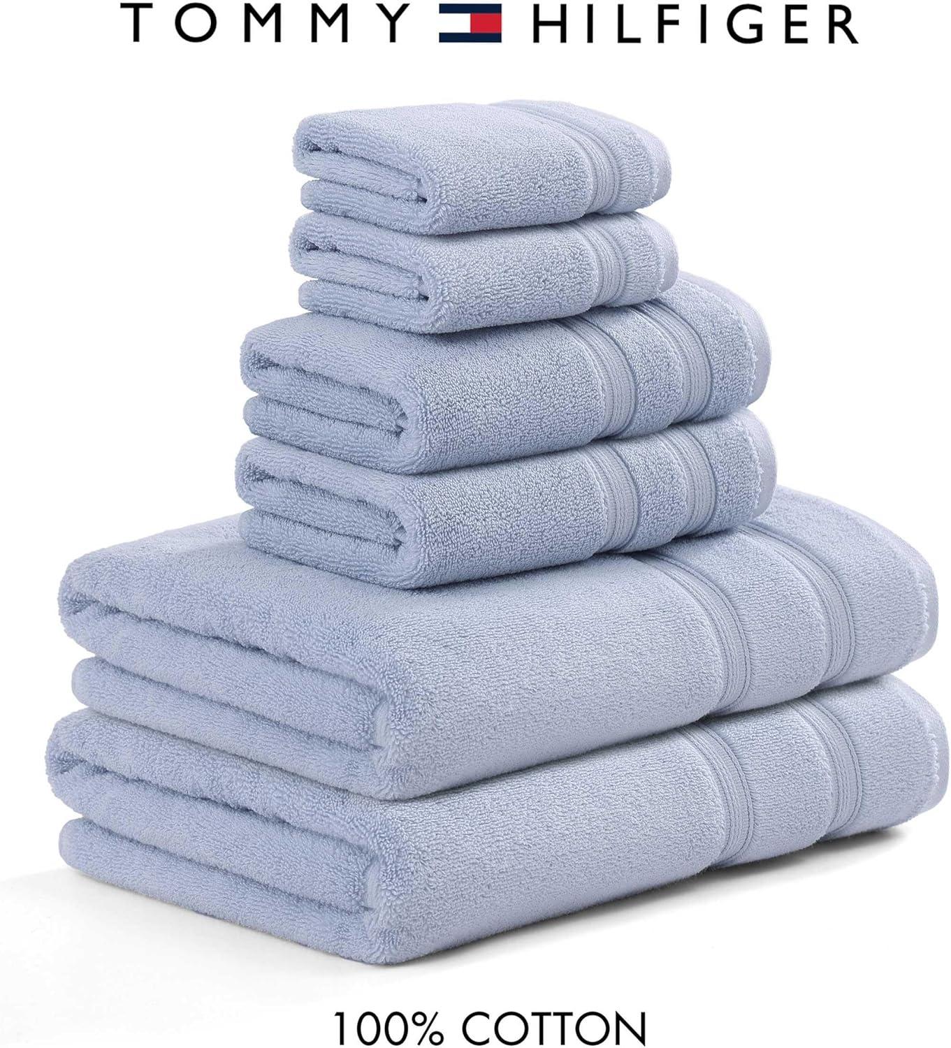 imageTommy Hilfiger Bath Towels UltraSoft ampamp Quick Drying with Zero Twist 600 GSM Bathroom Towels with Iconic Flag Accent Harborside Solid White 6 PieceHarborside Solid Light Blue