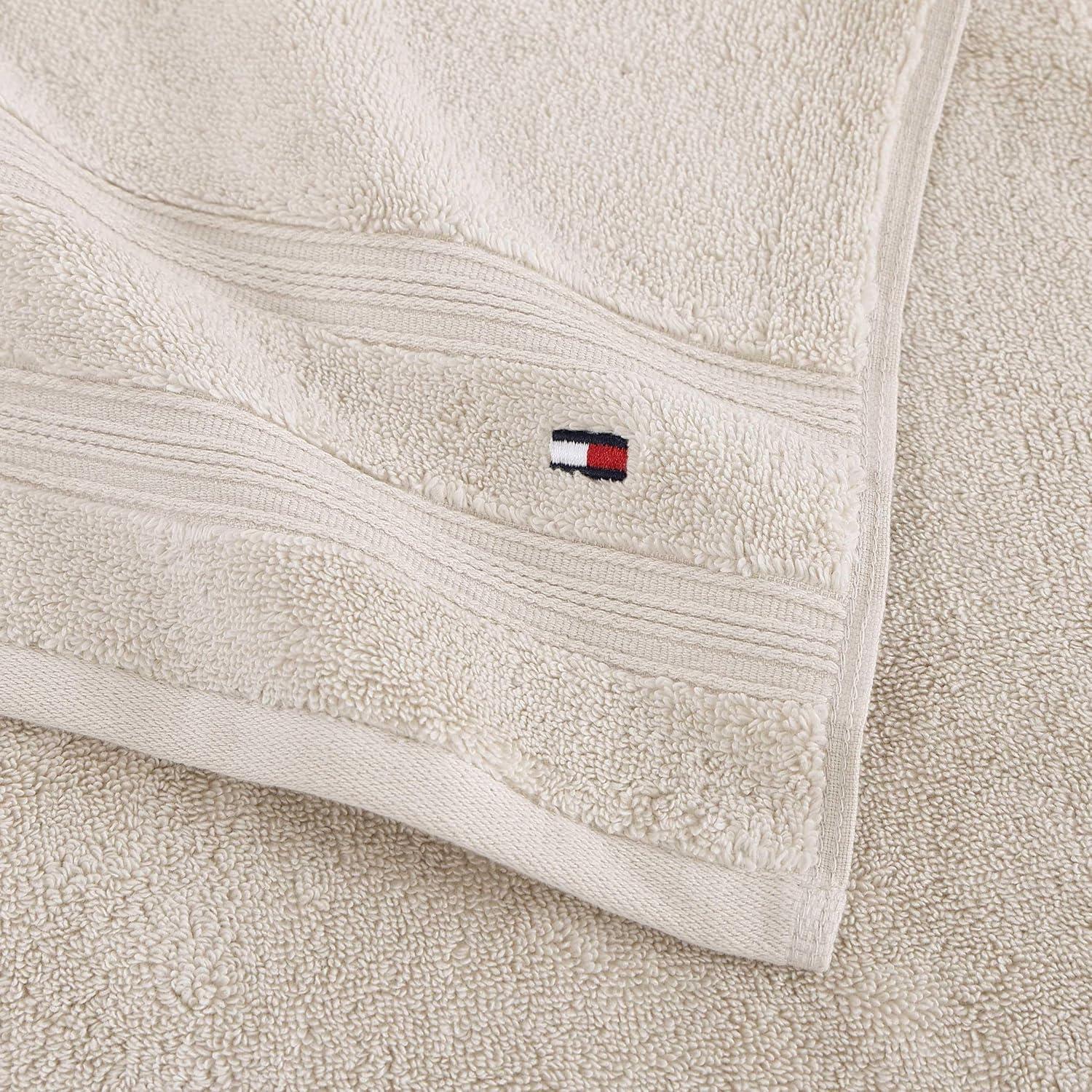 imageTommy Hilfiger Bath Towels UltraSoft ampamp Quick Drying with Zero Twist 600 GSM Bathroom Towels with Iconic Flag Accent Harborside Solid White 6 PieceHarborside Solid Beige