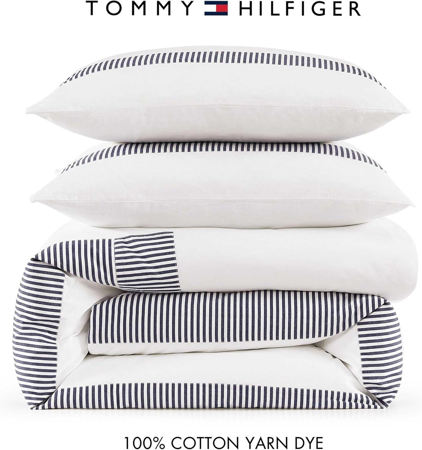 imageTommy Hilfiger Comforter Set Luxuriously Soft Bedding with Matching Shams Striped Design Madison Oxford Navy FullQueenFullQueen