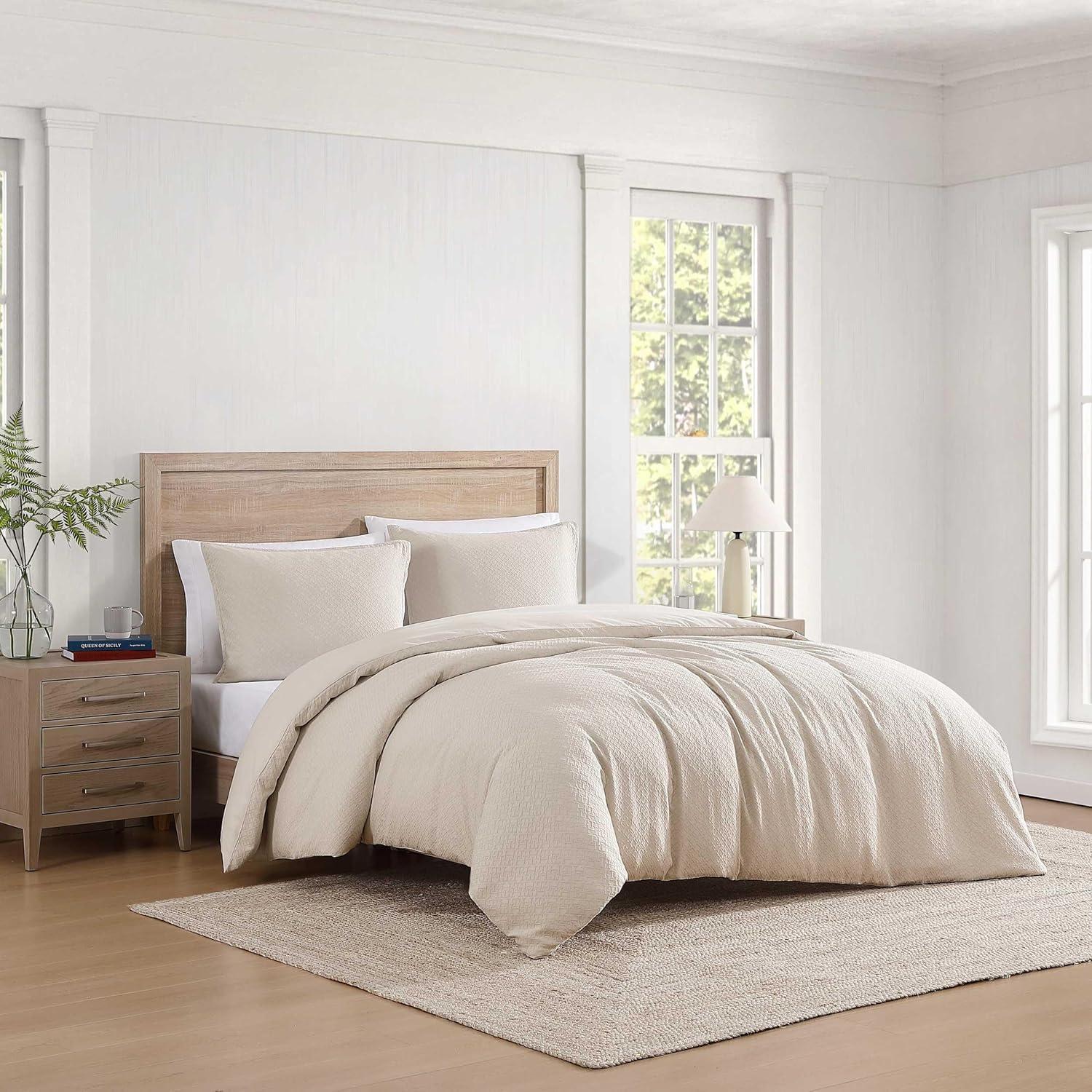 imageTommy Hilfiger Comforter Set Luxuriously Soft Cotton Matelass Bedding with Matching Shams Textured Design Monogram Beige FullQueenMonogram Matelass Beige