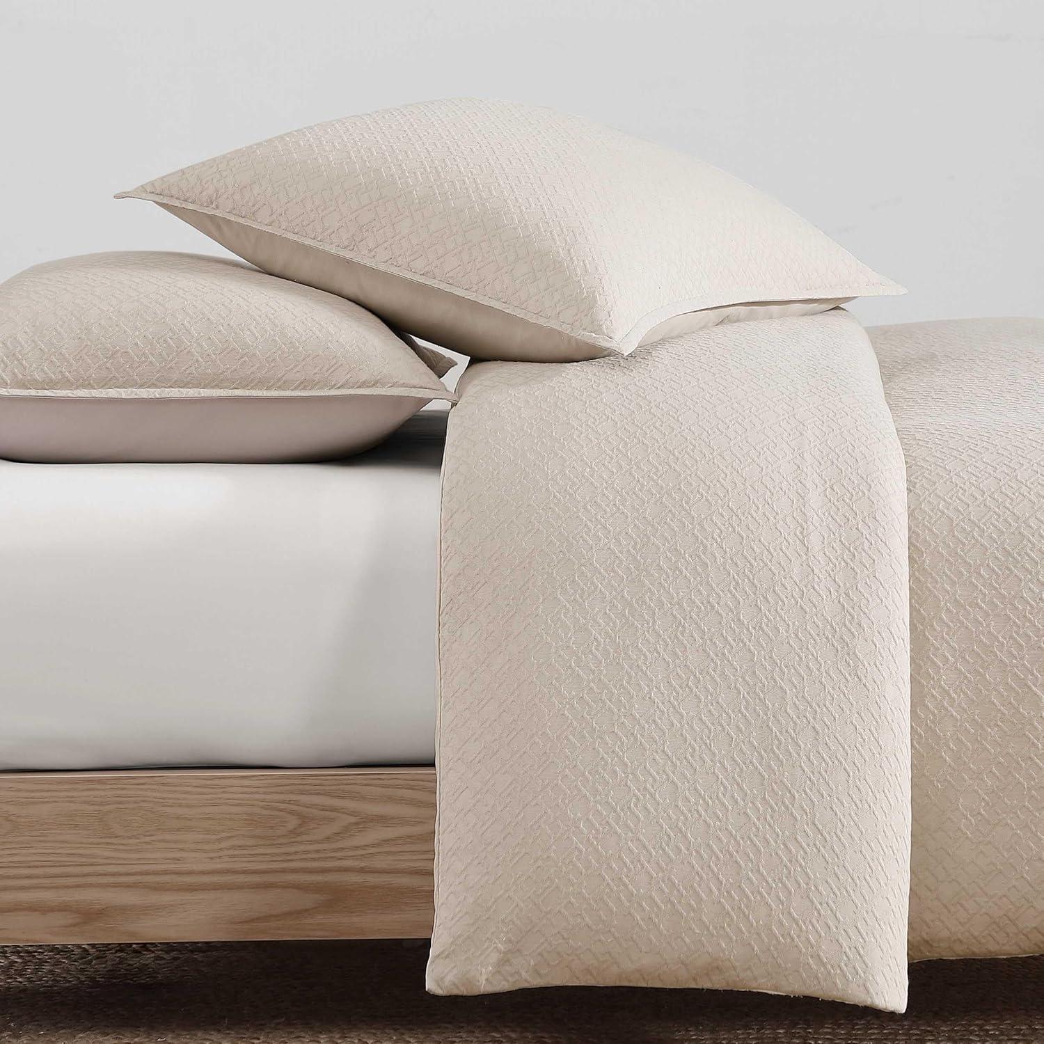 imageTommy Hilfiger Comforter Set Luxuriously Soft Cotton Matelass Bedding with Matching Shams Textured Design Monogram Beige FullQueenMonogram Matelass Beige