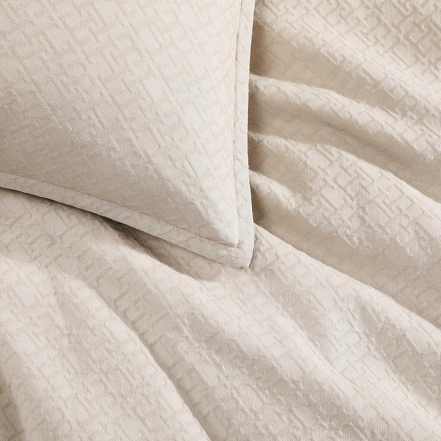 imageTommy Hilfiger Comforter Set Luxuriously Soft Cotton Matelass Bedding with Matching Shams Textured Design Monogram Beige FullQueenMonogram Matelass Beige