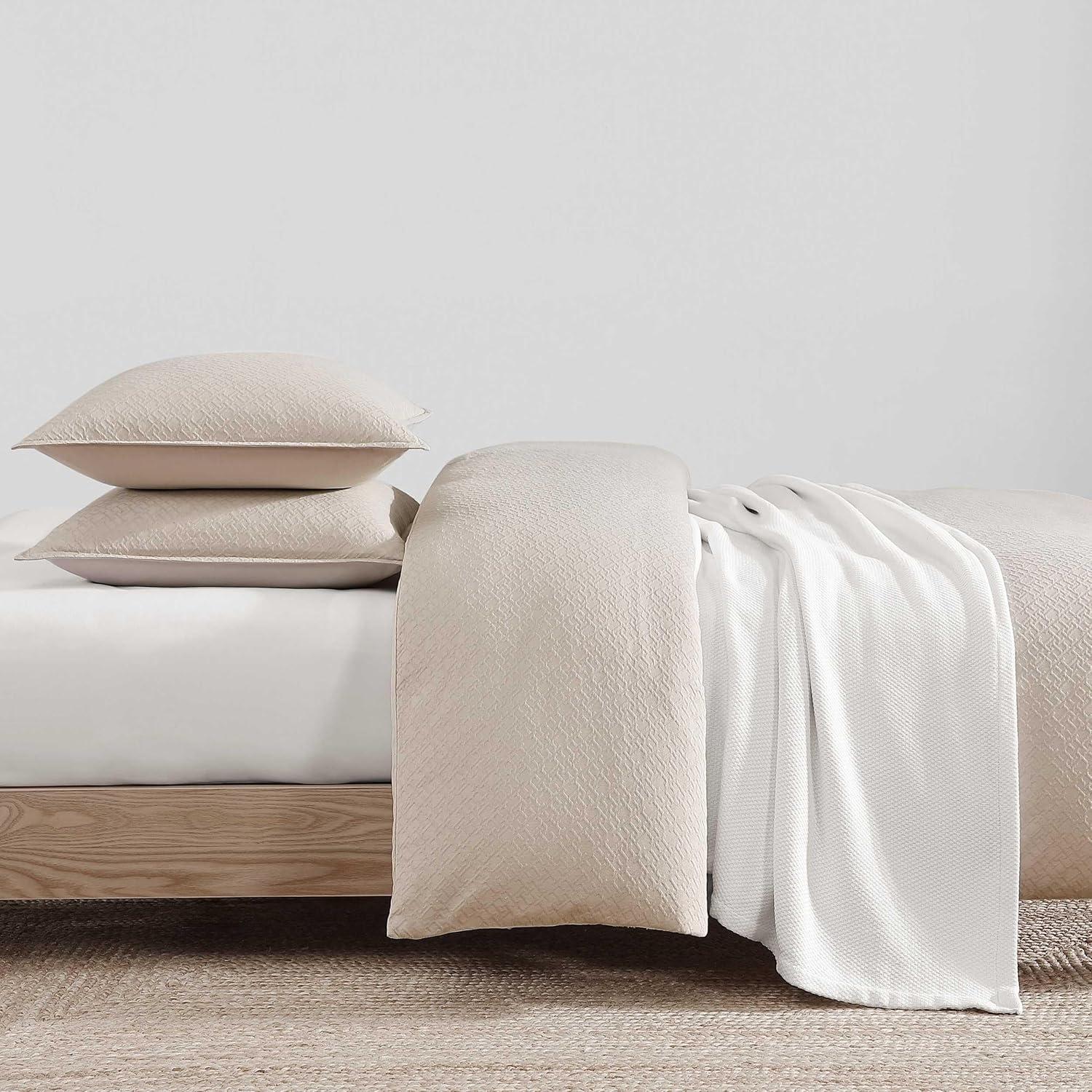 imageTommy Hilfiger Comforter Set Luxuriously Soft Cotton Matelass Bedding with Matching Shams Textured Design Monogram Beige FullQueenMonogram Matelass Beige