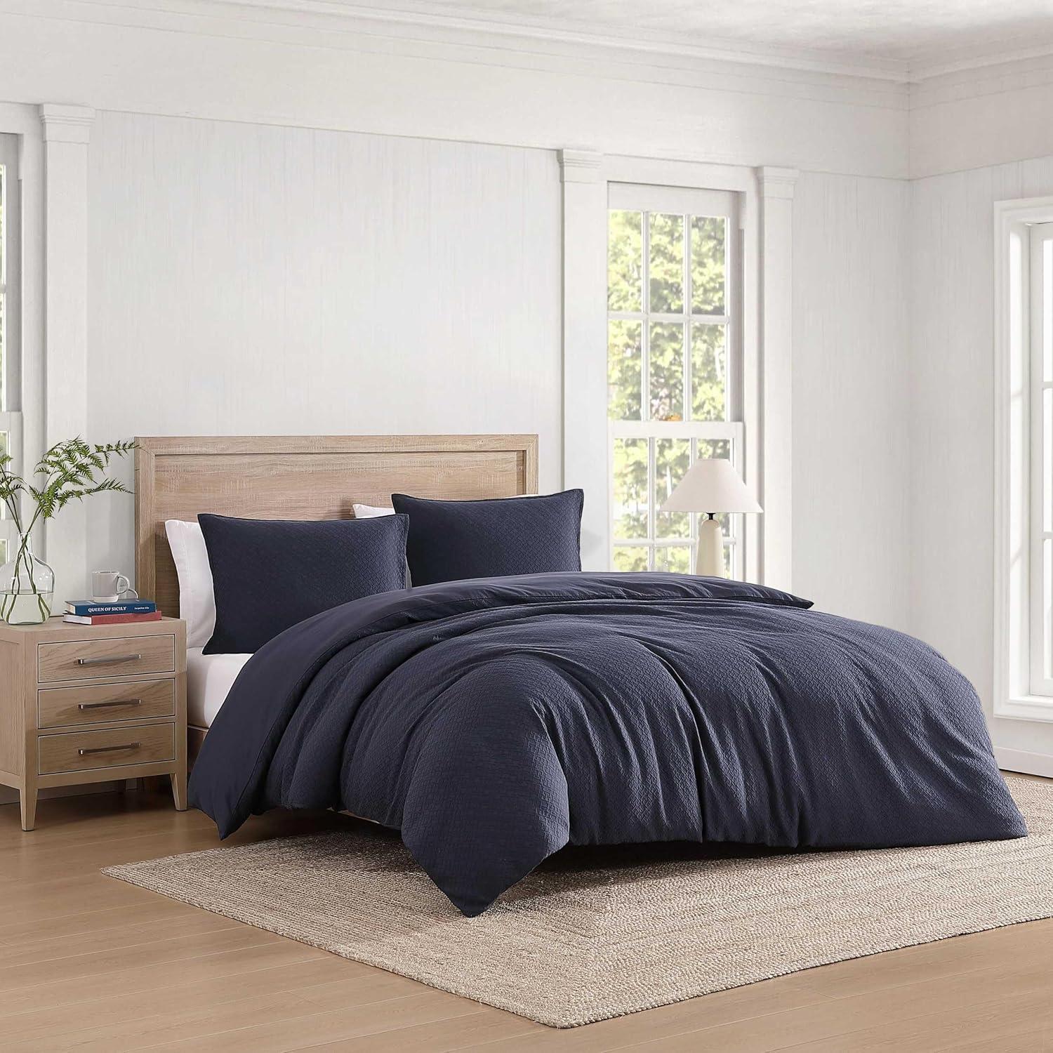 imageTommy Hilfiger Comforter Set Luxuriously Soft Cotton Matelass Bedding with Matching Shams Textured Design Monogram Beige FullQueenMonogram Matelass Navy