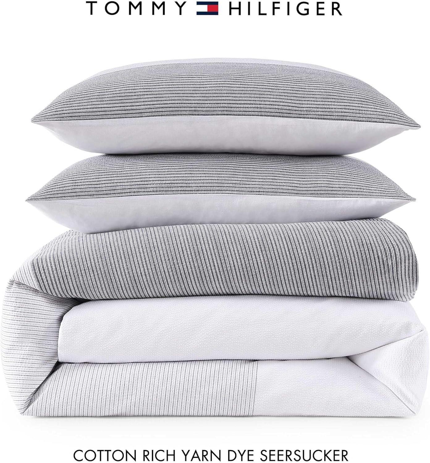 imageTommy Hilfiger Comforter Set Luxuriously Soft Cotton Seersucker Bedding with Matching Sham Textured Design Montauk Blue TwinTwin