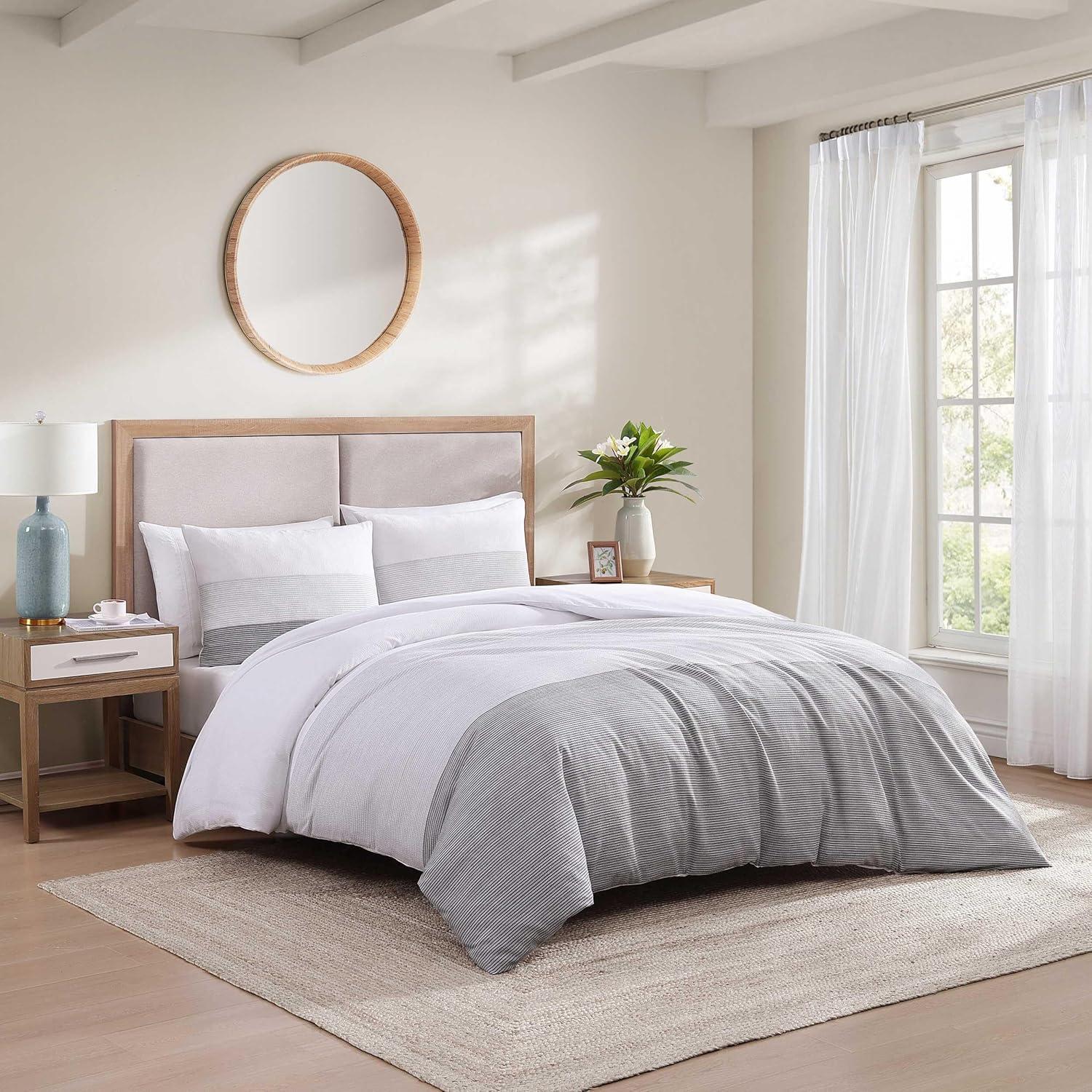 imageTommy Hilfiger Comforter Set Luxuriously Soft Cotton Seersucker Bedding with Matching Sham Textured Design Montauk Blue TwinTwin