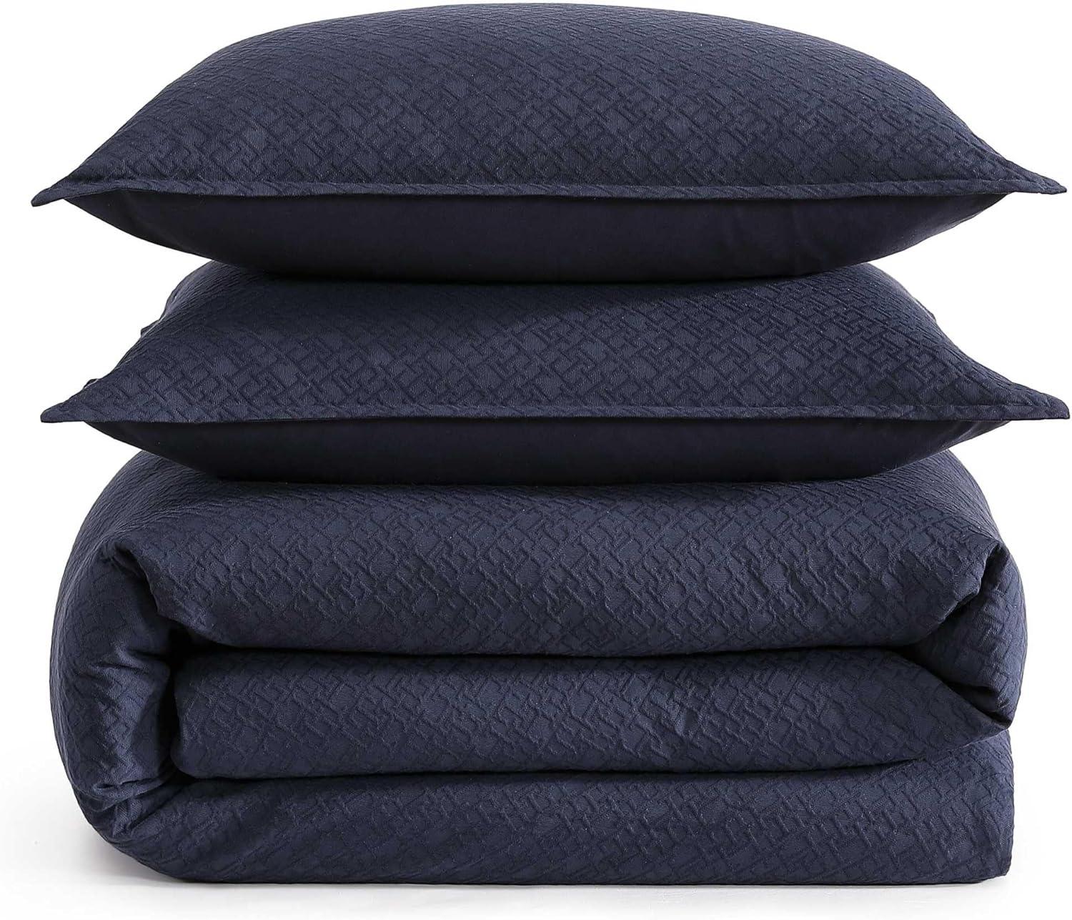 imageTommy Hilfiger Duvet Set Luxuriously Soft Cotton Bedding with Matching Shams Textured Design Monogram Matelass White FullQueenMonogram Matelass Navy