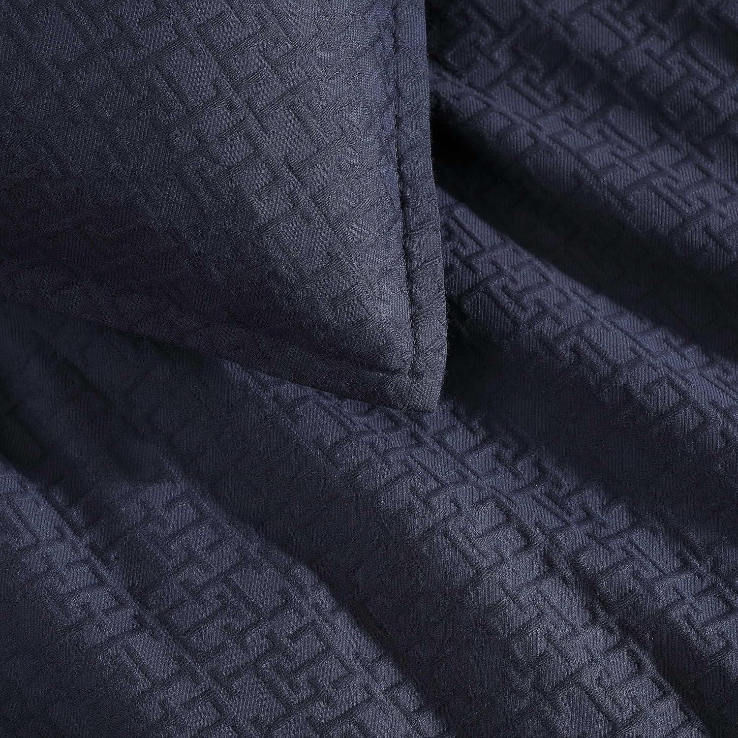 imageTommy Hilfiger Duvet Set Luxuriously Soft Cotton Bedding with Matching Shams Textured Design Monogram Matelass White FullQueenMonogram Matelass Navy
