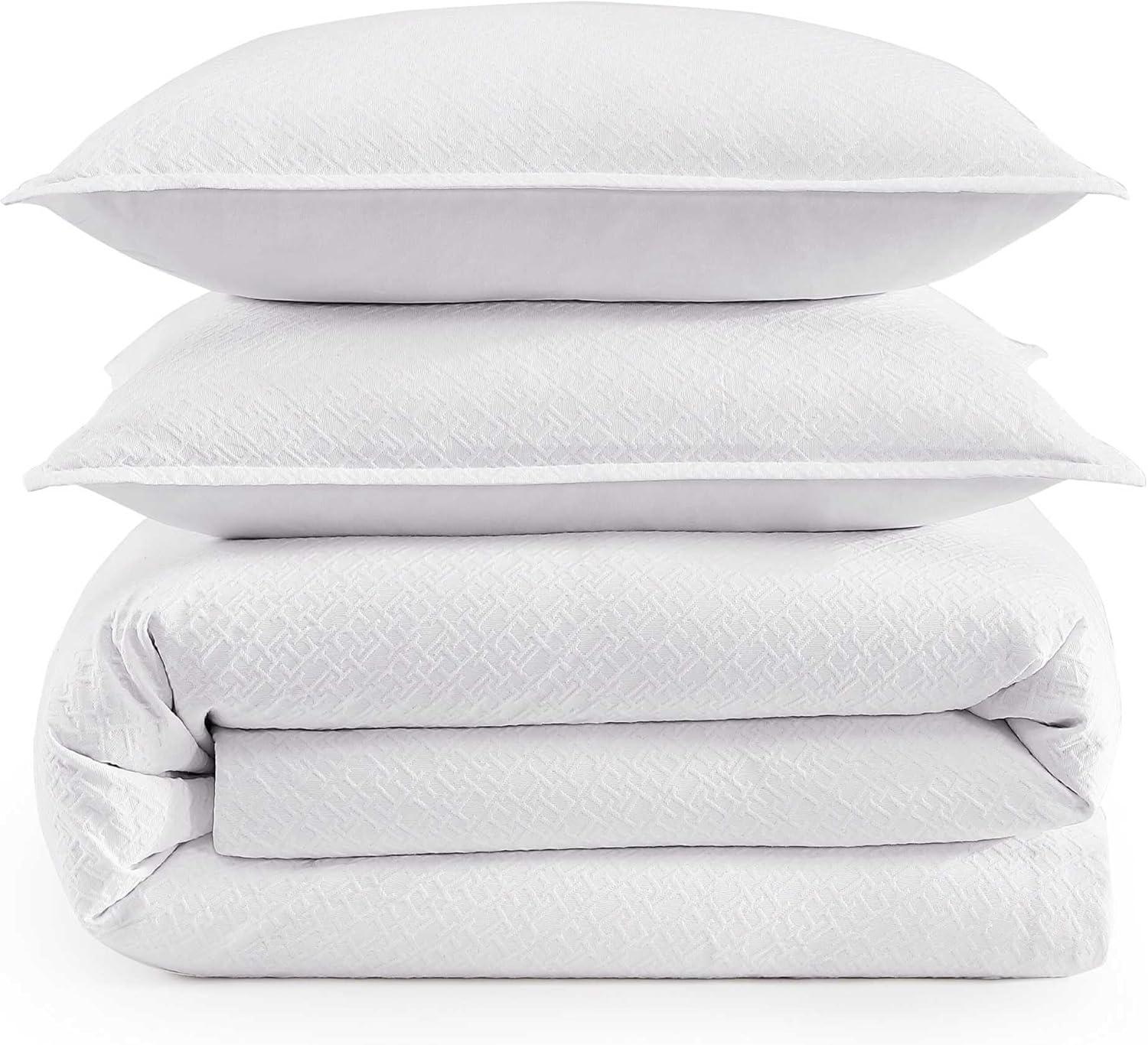 imageTommy Hilfiger Duvet Set Luxuriously Soft Cotton Bedding with Matching Shams Textured Design Monogram Matelass White FullQueenMonogram Matelass White