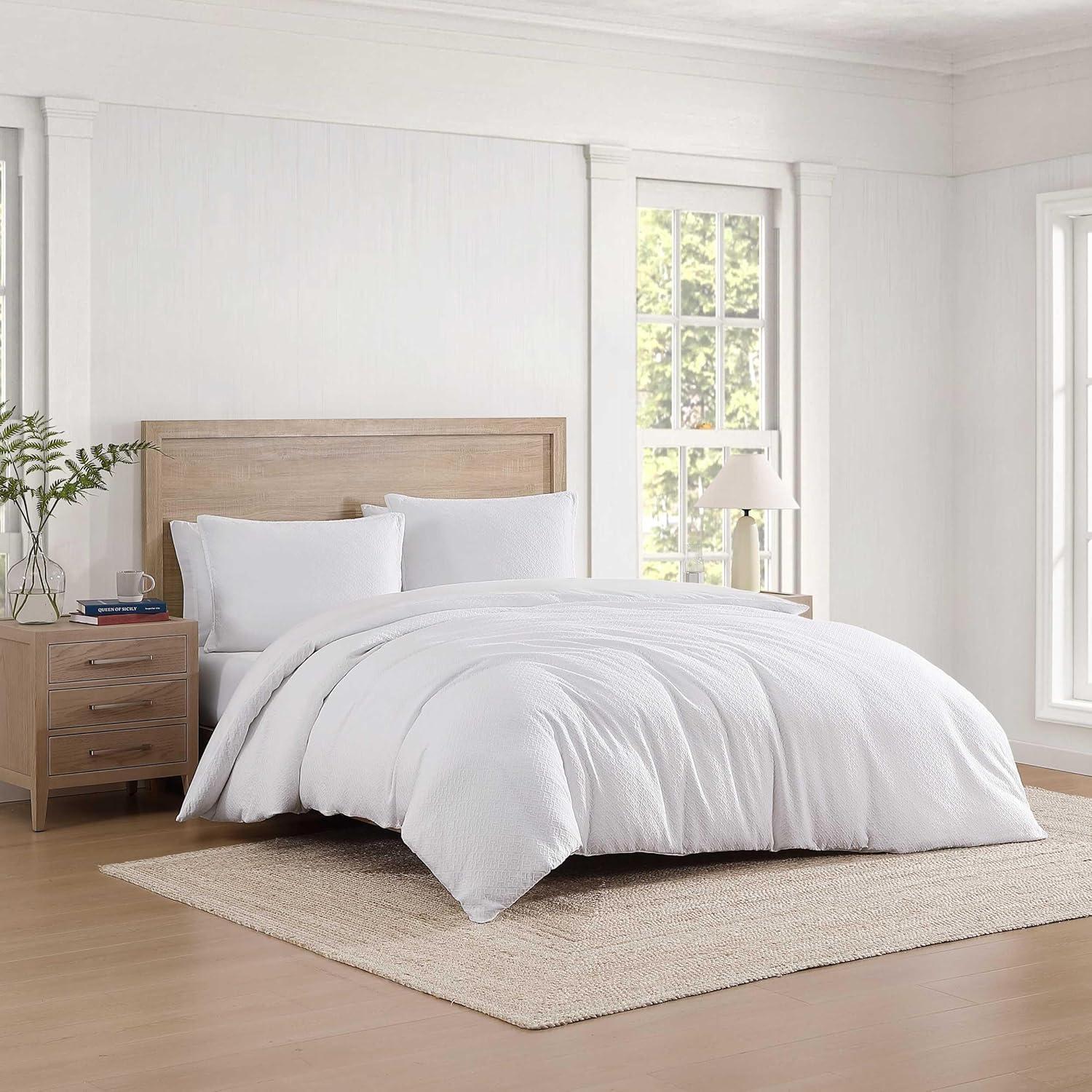 imageTommy Hilfiger Duvet Set Luxuriously Soft Cotton Bedding with Matching Shams Textured Design Monogram Matelass White FullQueenMonogram Matelass White