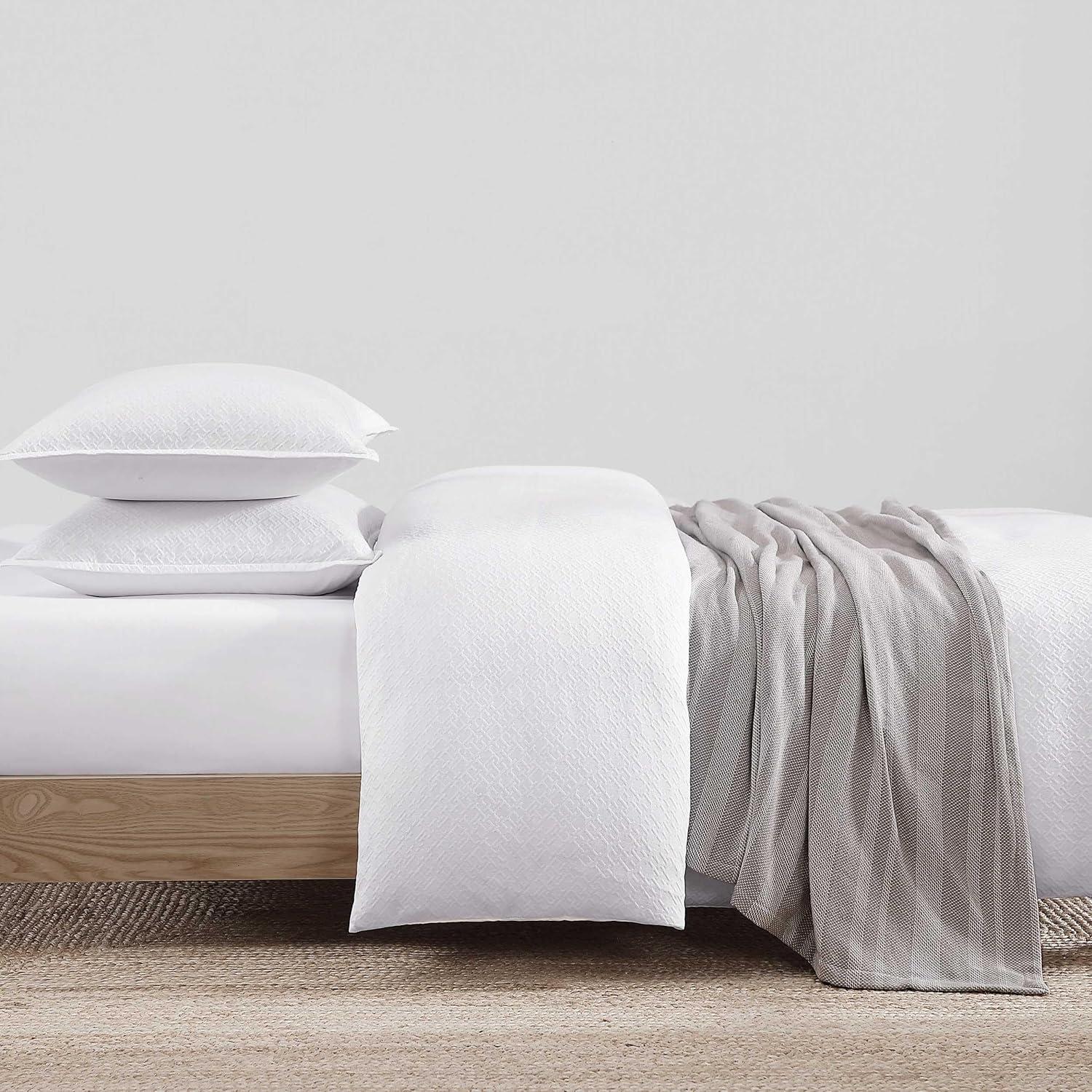 imageTommy Hilfiger Duvet Set Luxuriously Soft Cotton Bedding with Matching Shams Textured Design Monogram Matelass White FullQueenMonogram Matelass White