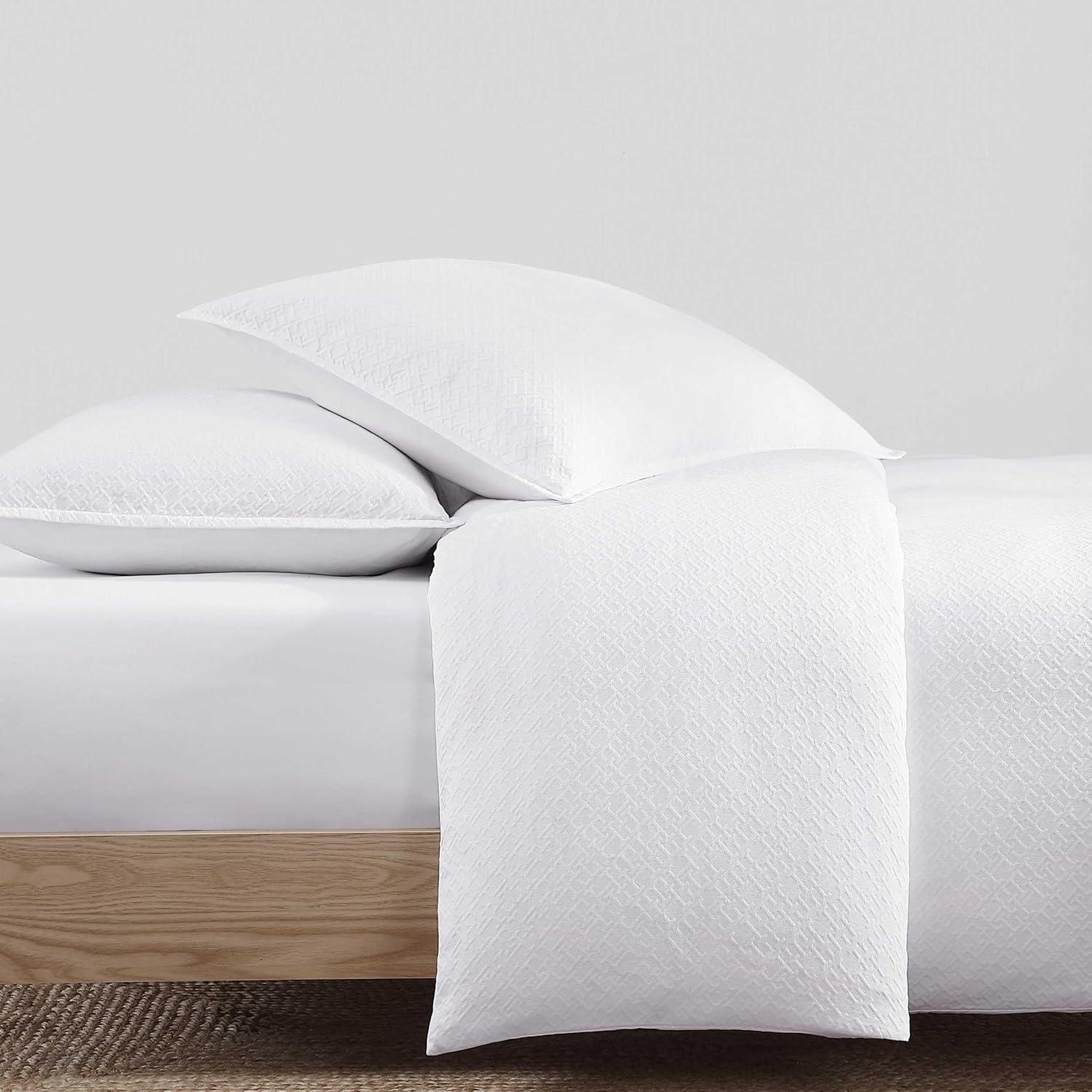imageTommy Hilfiger Duvet Set Luxuriously Soft Cotton Bedding with Matching Shams Textured Design Monogram Matelass White FullQueenMonogram Matelass White