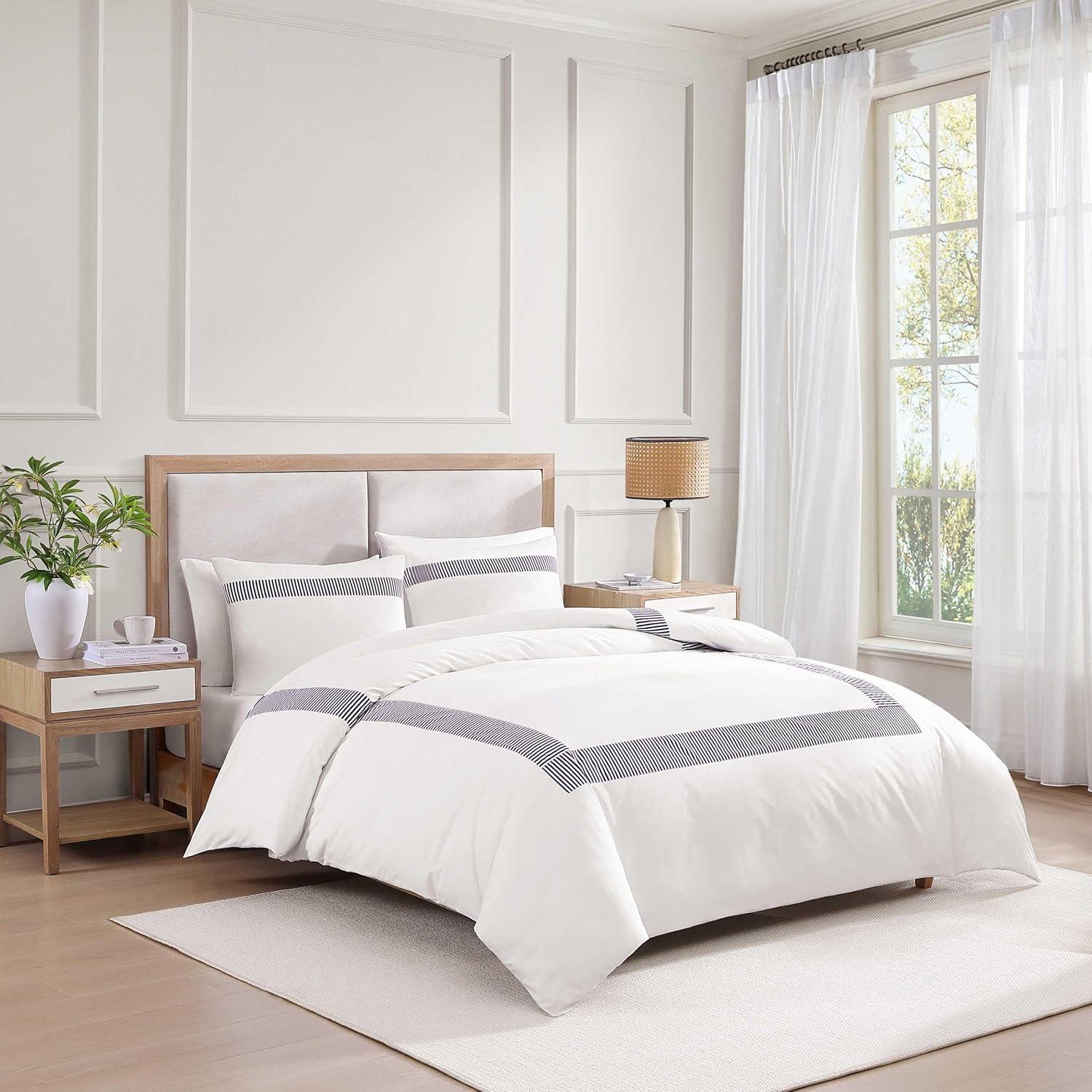 imageTommy Hilfiger Duvet Set Premium Soft Bedding with Matching Shams Coastal Design Madison Oxford Navy FullQueenKing