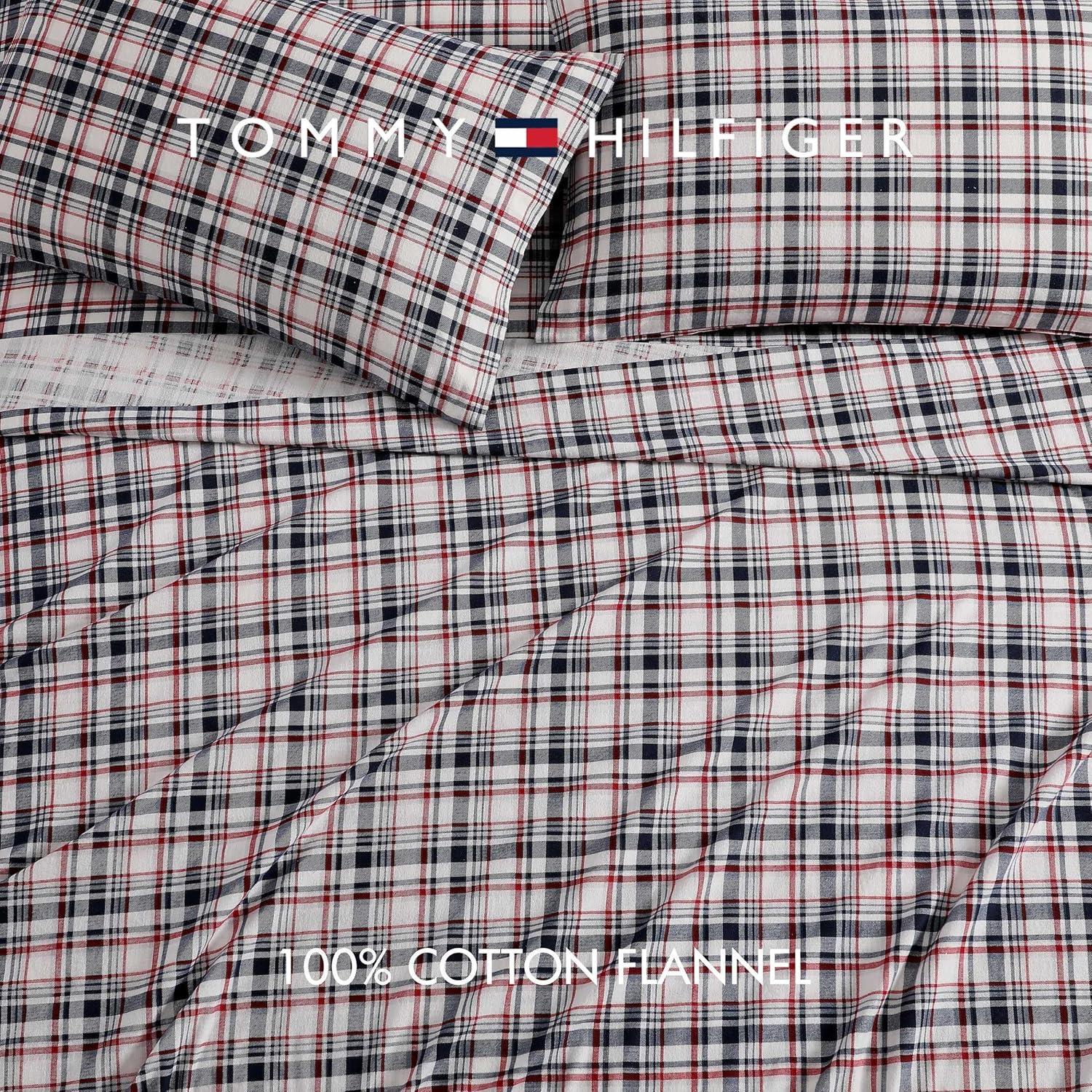 imageTommy Hilfiger Flannel Sheets King Size AntiPilling ampamp Wrinkle Resistant Cotton Touchably Soft for AllSeason Comfort Bed Sheets with Matching Pillowcase ampamp Fitted Sheet Mill Creek Plaid GreyGlenbrook Plaid Blue