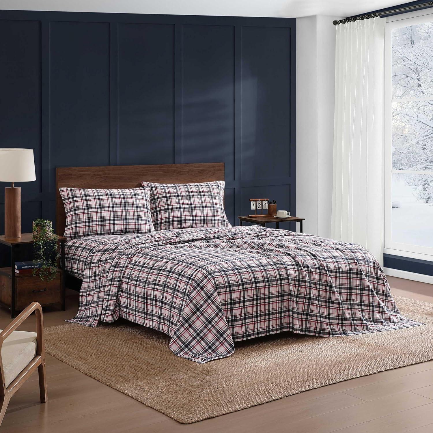 imageTommy Hilfiger Flannel Sheets King Size AntiPilling ampamp Wrinkle Resistant Cotton Touchably Soft for AllSeason Comfort Bed Sheets with Matching Pillowcase ampamp Fitted Sheet Mill Creek Plaid GreyGlenbrook Plaid Blue