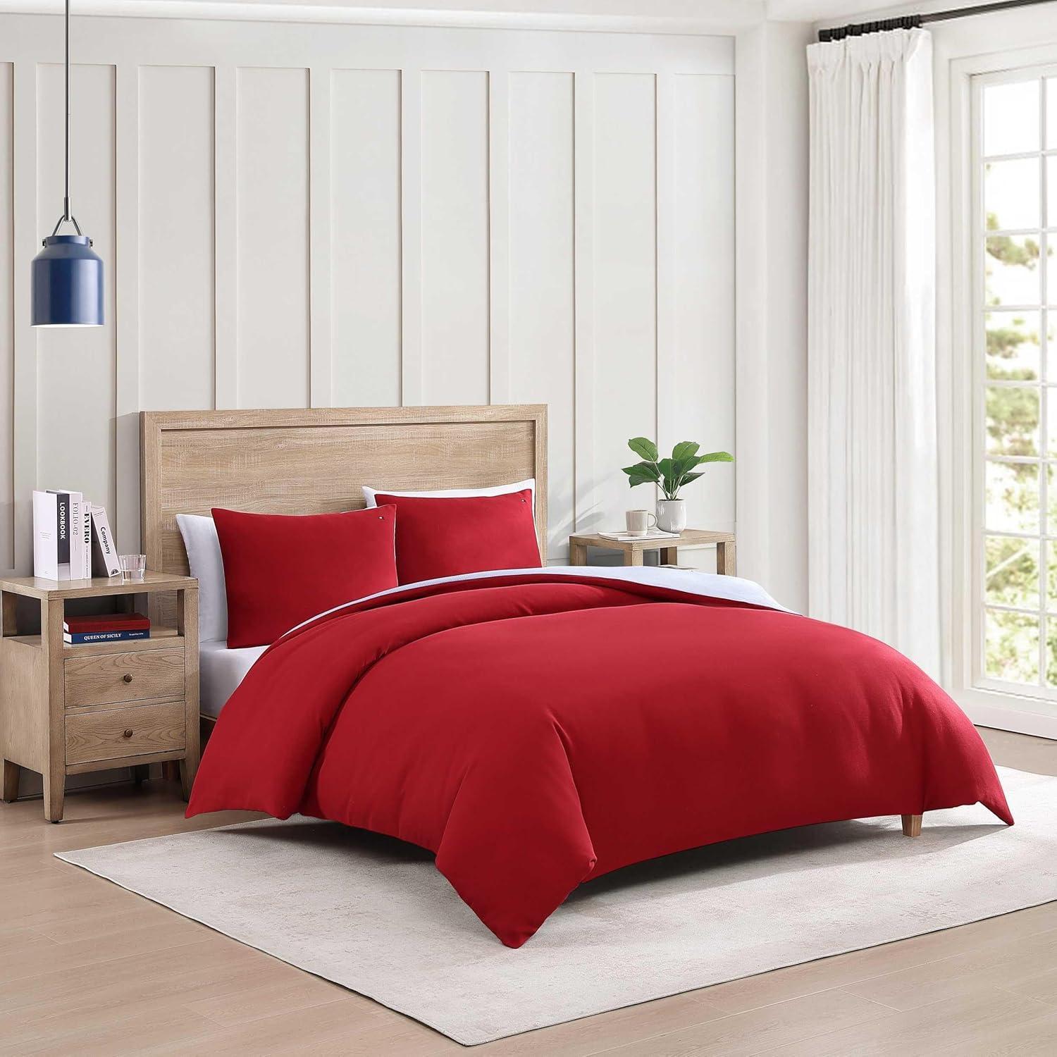 imageTommy Hilfiger Queen Comforter Set Soft ampamp Breathable Micro Piqu Cotton Bedding Lightweight Feel for Year Round Comfort 3 Piece Bed Set with Matching Pillowcases BlueMicro Pique Red